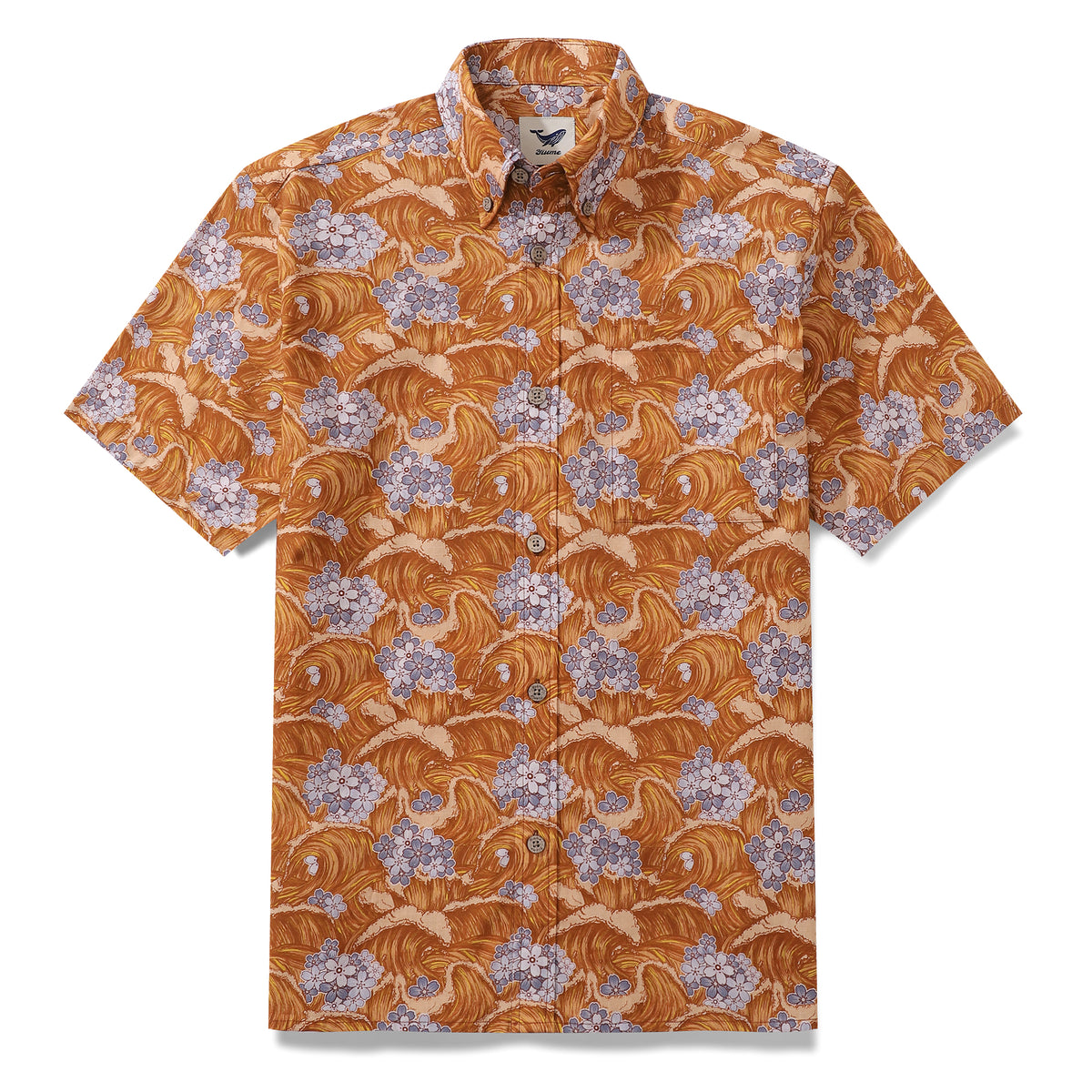 Men's Hawaiian Shirt Sakura Sea Print Cotton Button-down Short Sleeve 