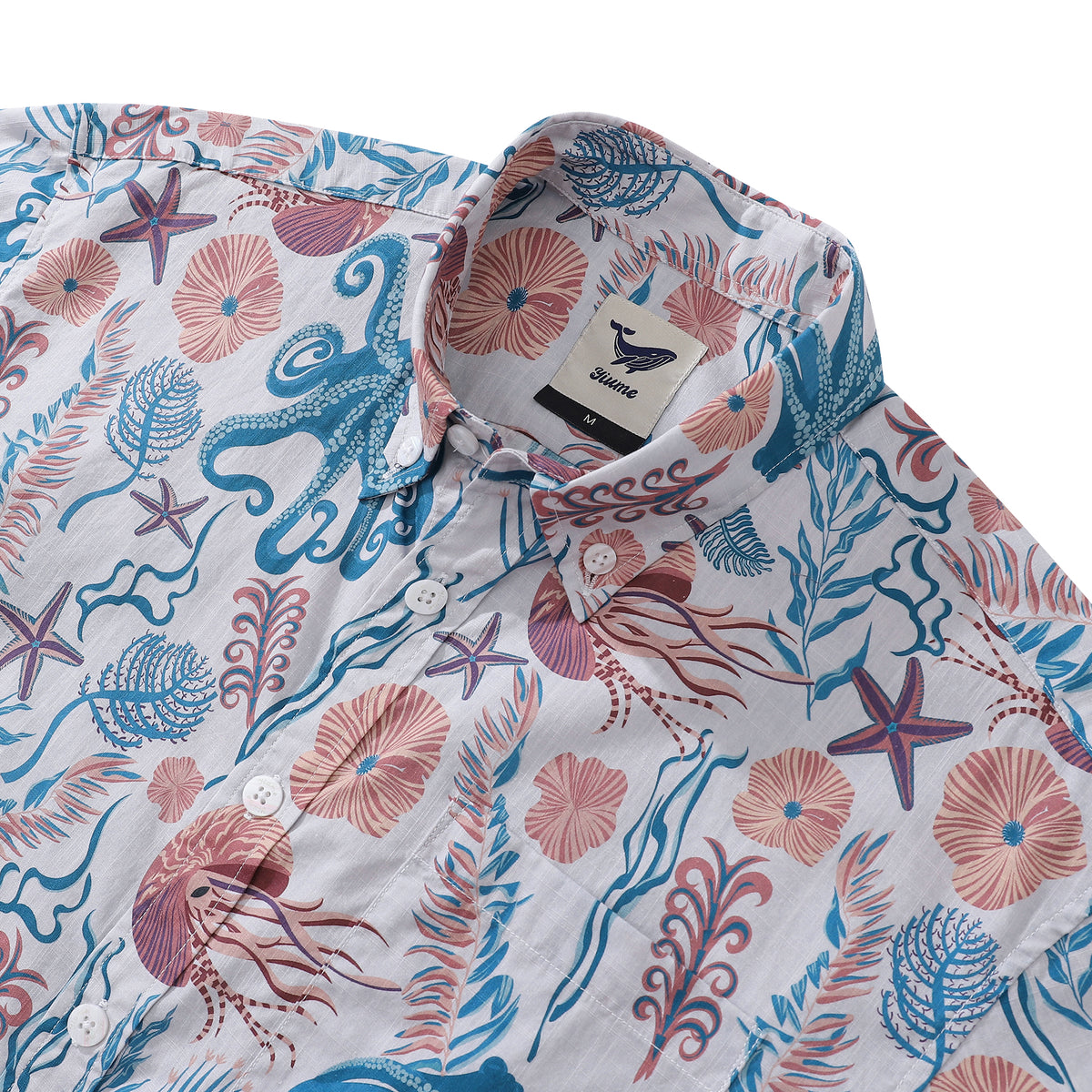 YIUME Men's Hawaiian Shirt Enchanted Lotus Tapestry Print Cotton Button-Down Short Sleeve Aloha Shirt M