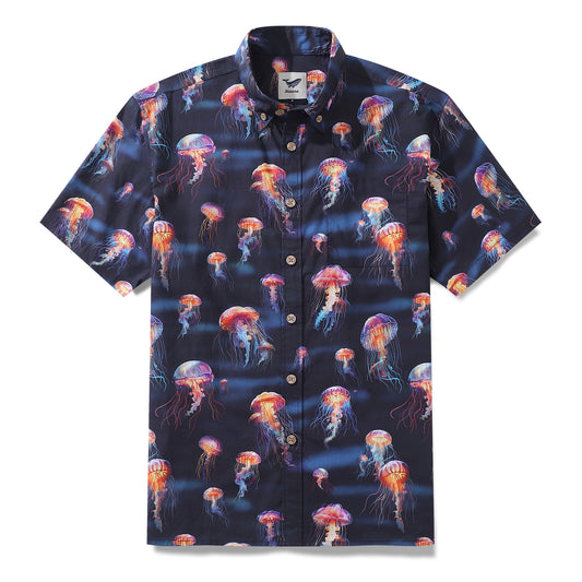 Men's Ocean Hawaiian Short Sleeve Cotton Resort Wear Shirt Jellyfish Print