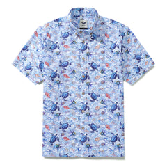 Camicia hawaiana da uomo Camicia Aloha a maniche corte abbottonata in cotone con stampa dell'Odissea di una tartaruga marina