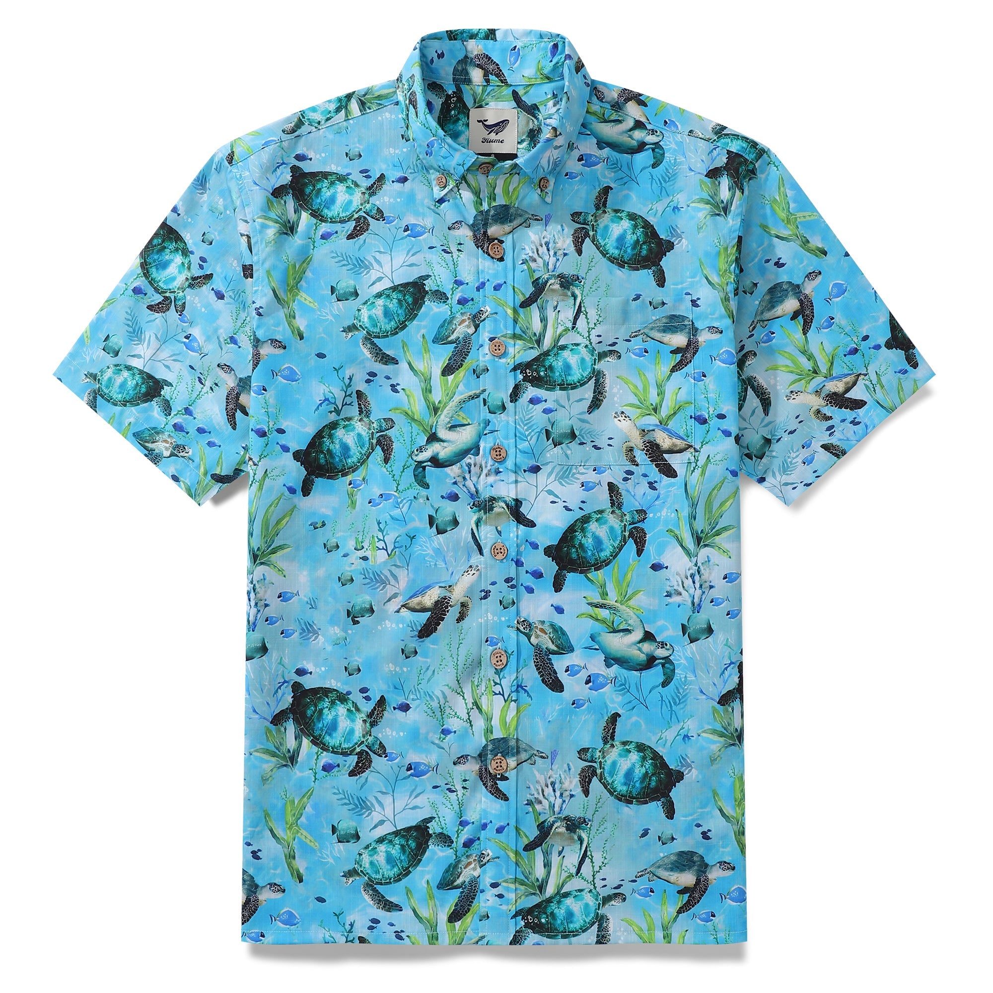 Blue Hawaiian Shirt For Men Short Sleeve Ocean Sonata Shirt Button-down Cotton Shirt