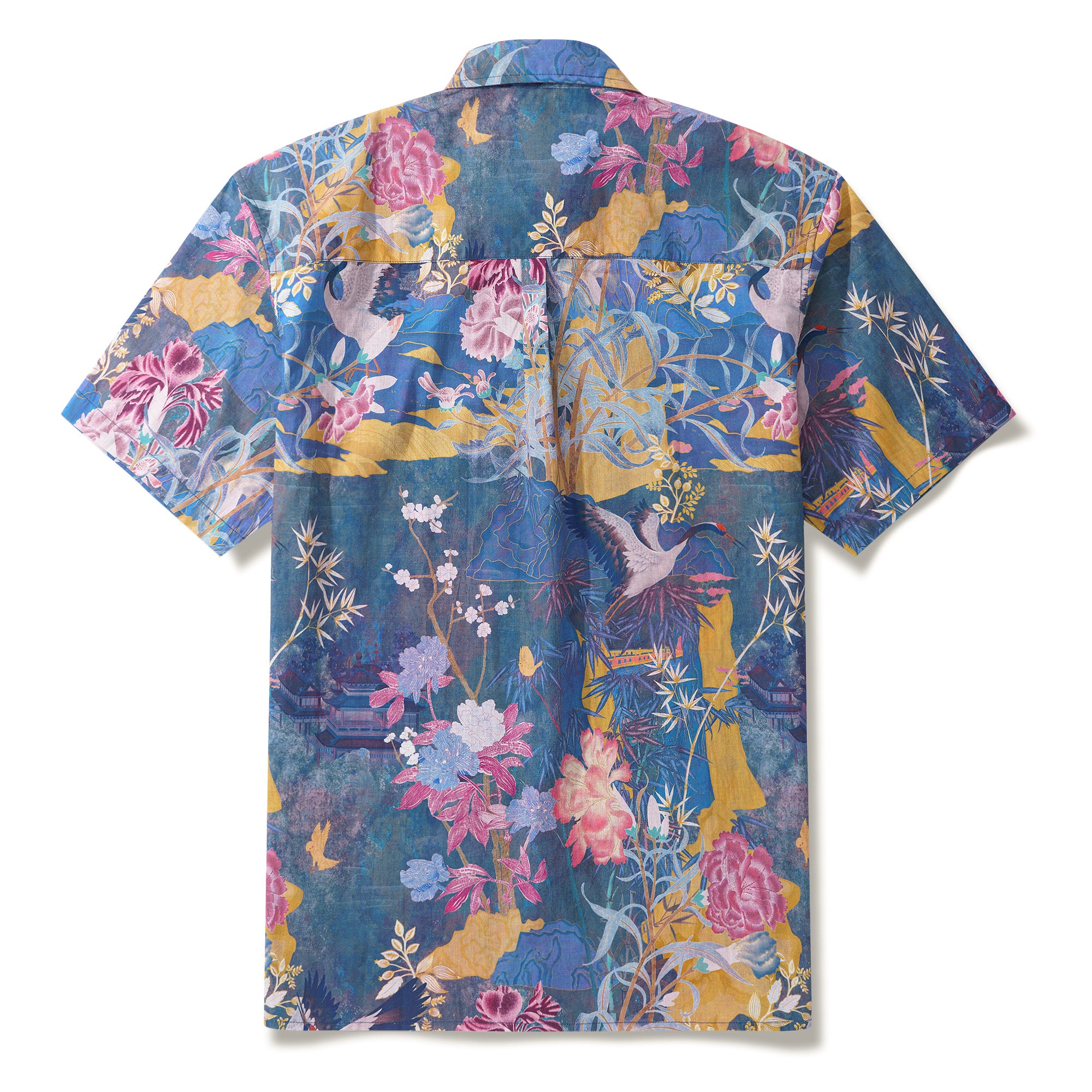 Pastel Oriental Tapestry - Elegant Chinese-Inspired Weaving 100% Cotton Men's Aloha Hawaiian Short Sleeve Button-down Shirt