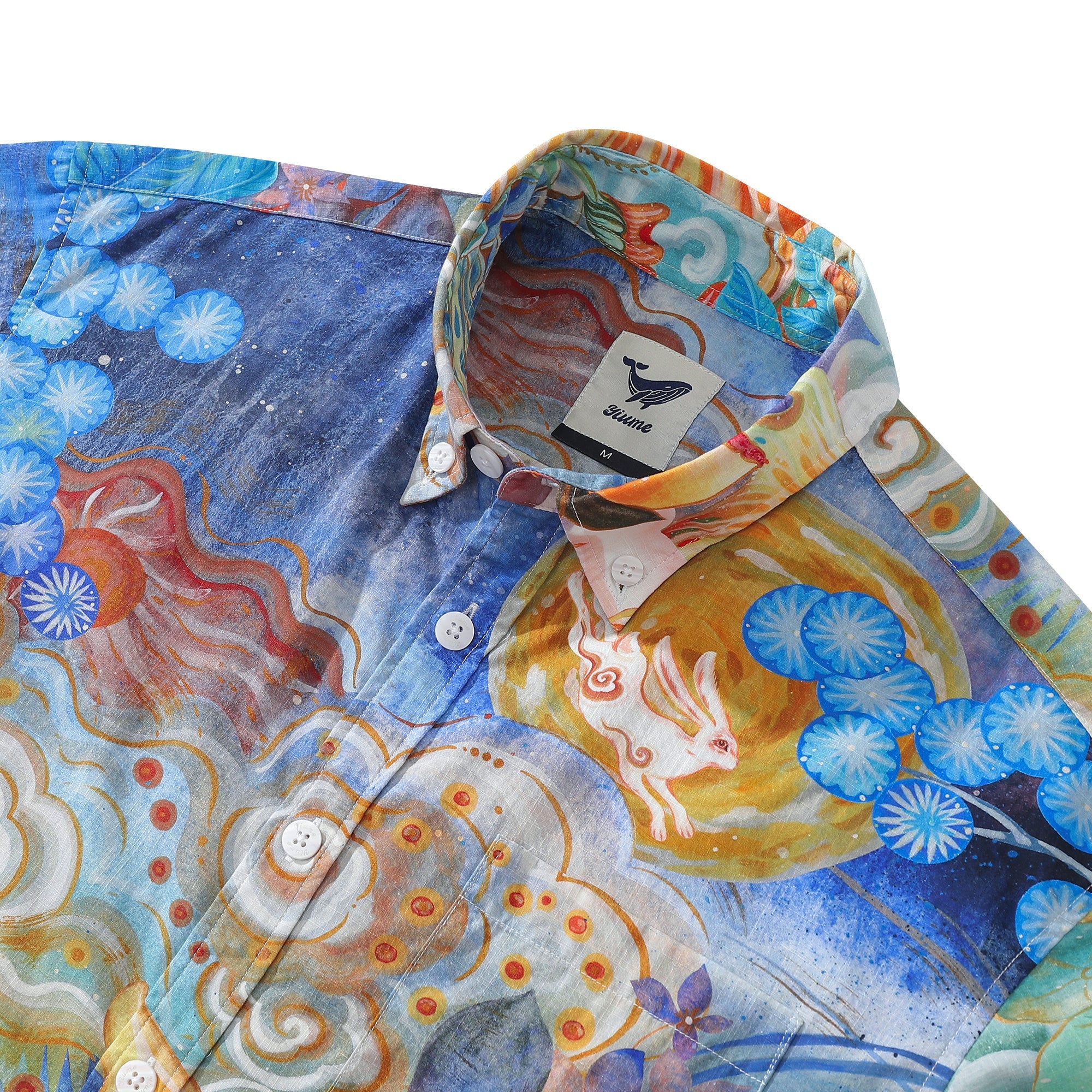 Camisa Aloha de Algodón Azul para Hombre Yiume con Diseño de Koi Errante entre Nubes