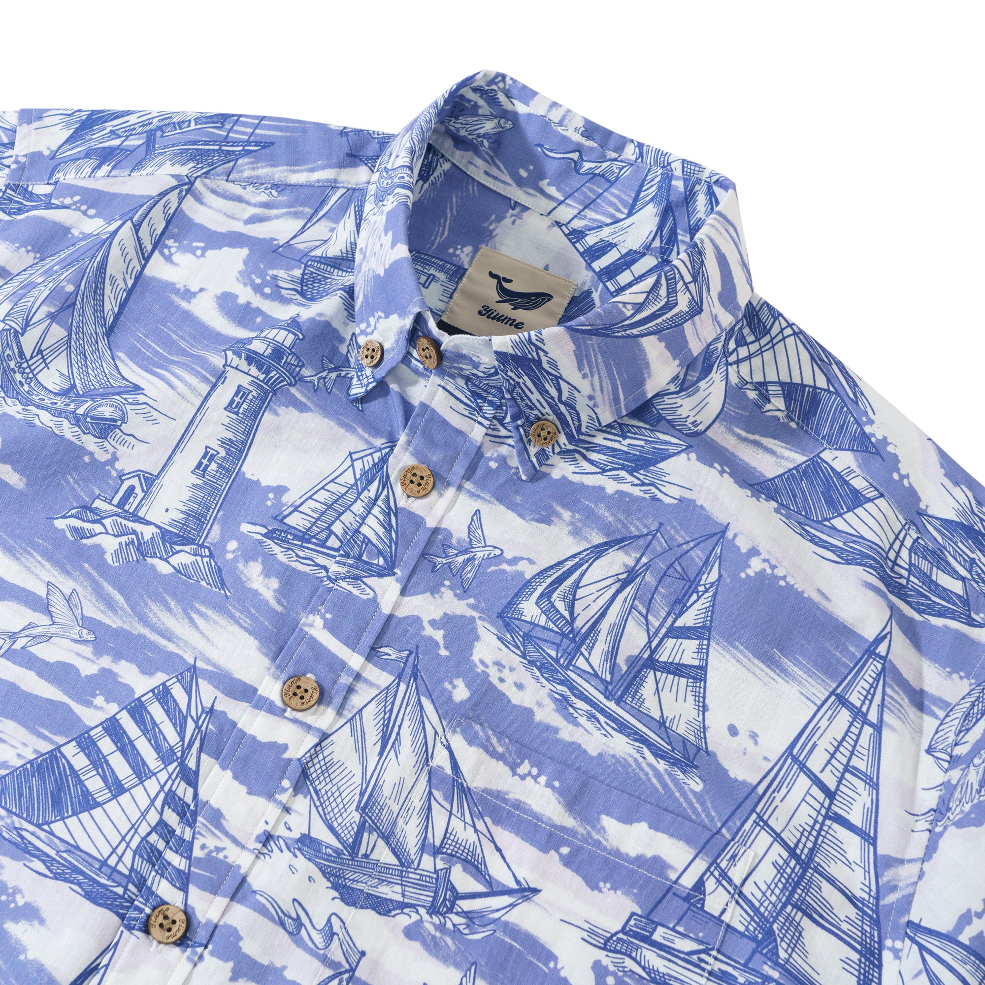 Aloha Captain 100% Cotton Men's Short Sleeve Button-down Shirt Blue Aloha Hawaiian