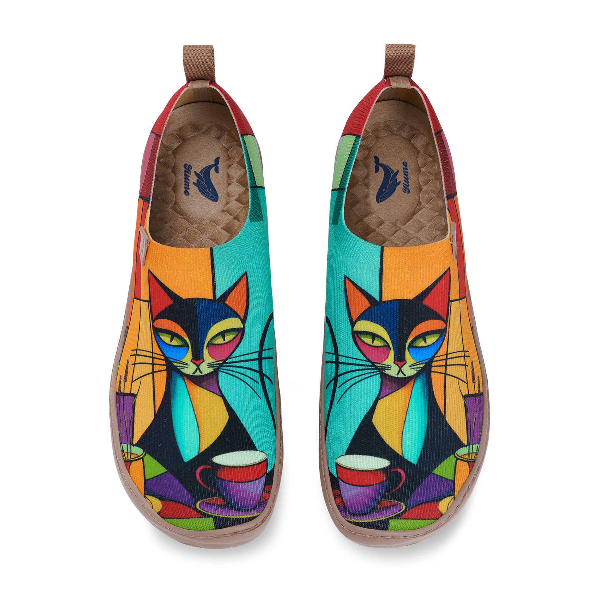 Women's foldable Loafers Colorful Geometric Cat Sneaker Painted Canvas Slip-On Shoes