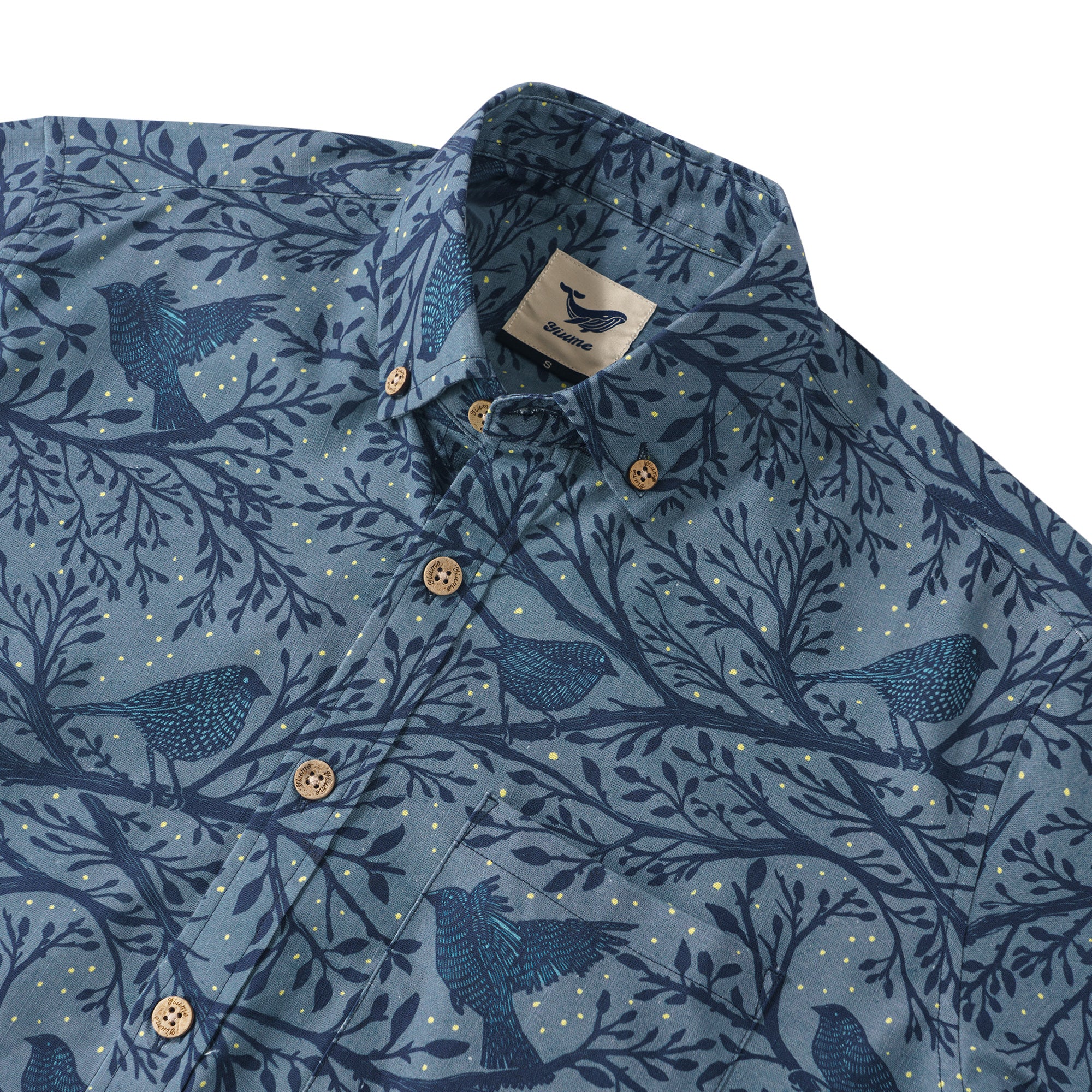 Birds at Twilight By Katie O'Shea Design 100% Cotton Men's Long Sleeve Button-down Shirt Aloha Hawaiian