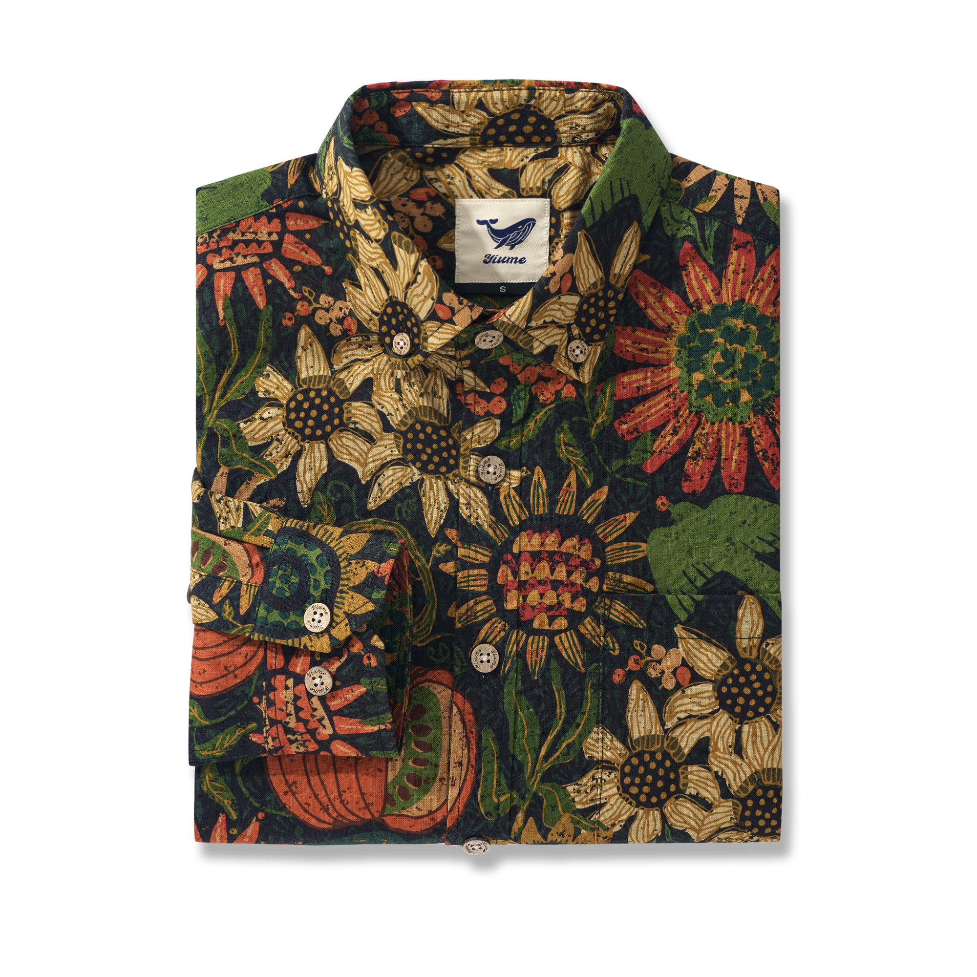 Hawaiian Thanksgiving By Andrea Leonelli Shirt 100% Cotton Men's Aloha Hawaiian Long Sleeve Button-down Shirt