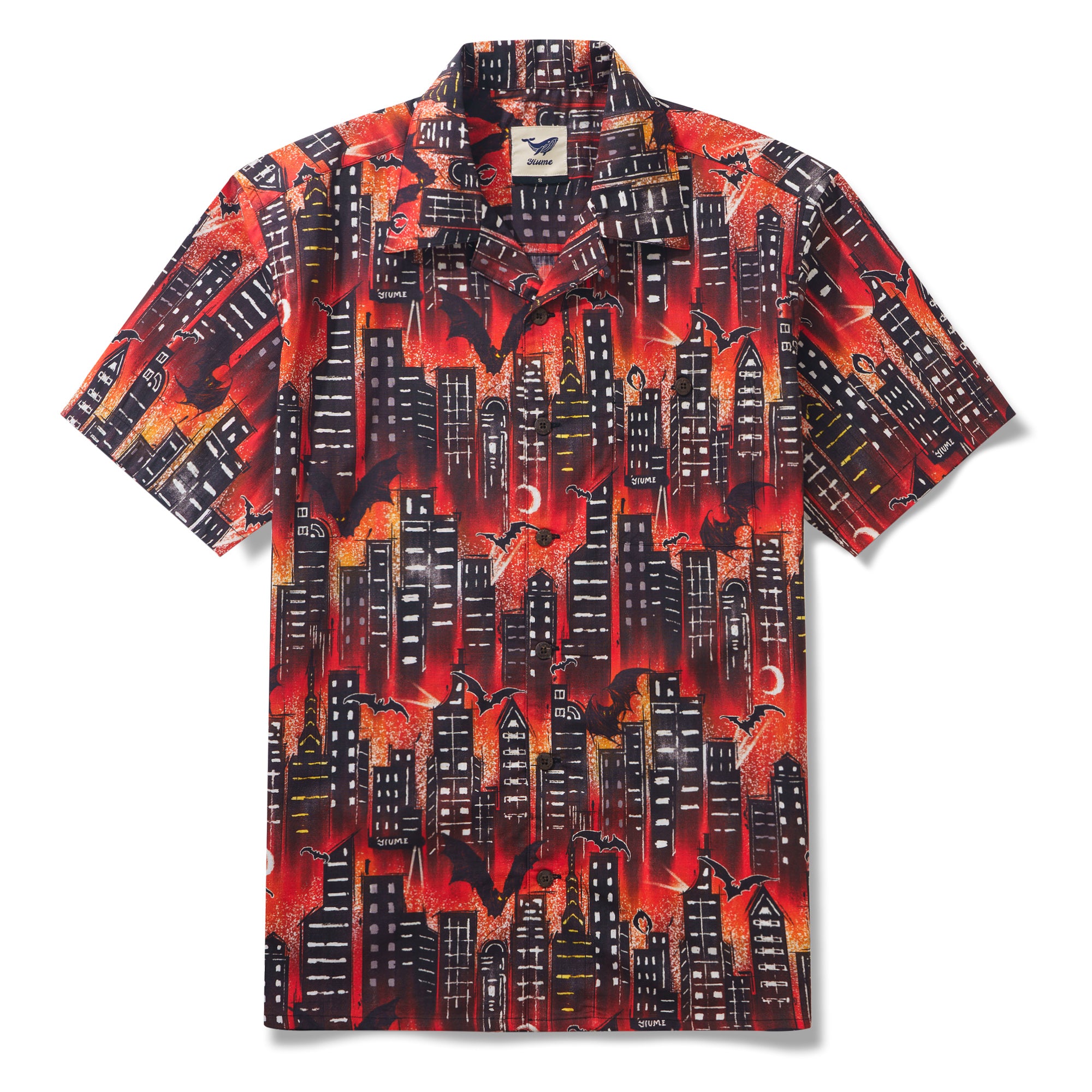 Guardian of the Night 100% Cotton Men's Short Sleeve Camp Collar Shirt Aloha Hawaiian