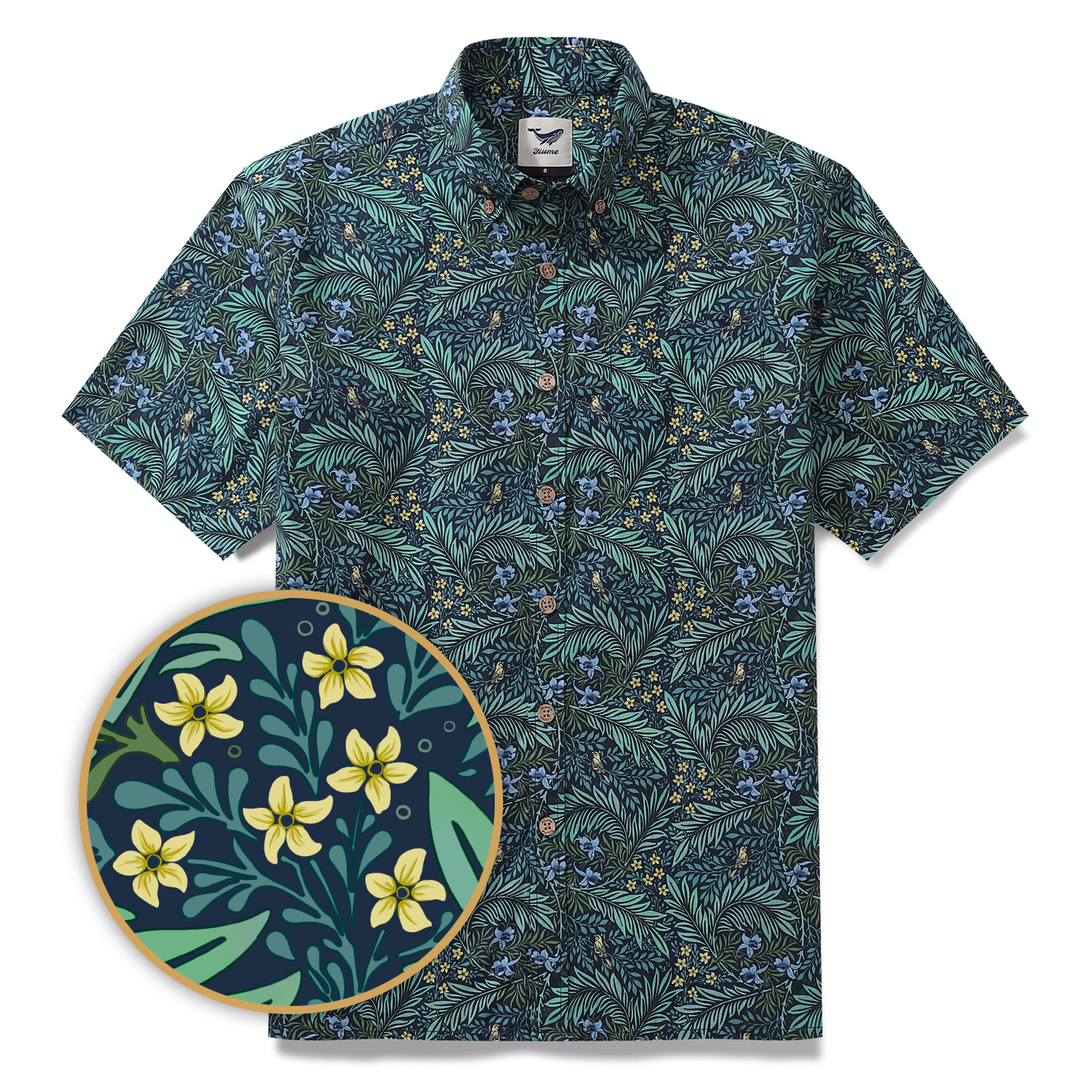 Yiume Tropical Hawaiian Shirt For Men Green Cotton Button-down Short Sleeve Vintage Aloha Shirt