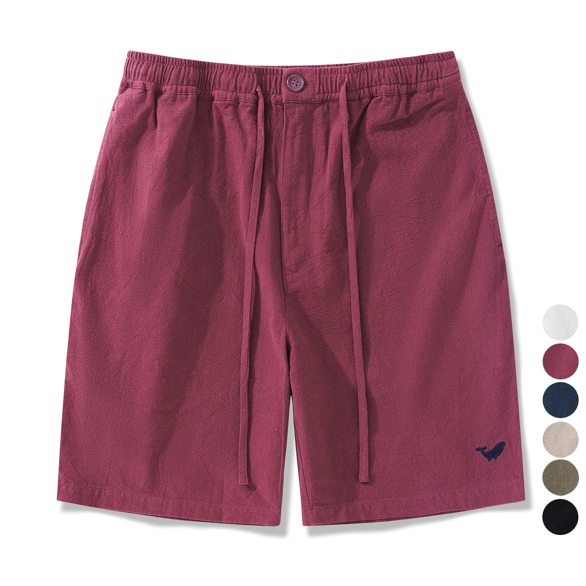 Mens Linen Shorts Mid-Rise Straight Bermuda 8-10 Inch 5-Pocket Shorts - BURGUNDY Version 3.0