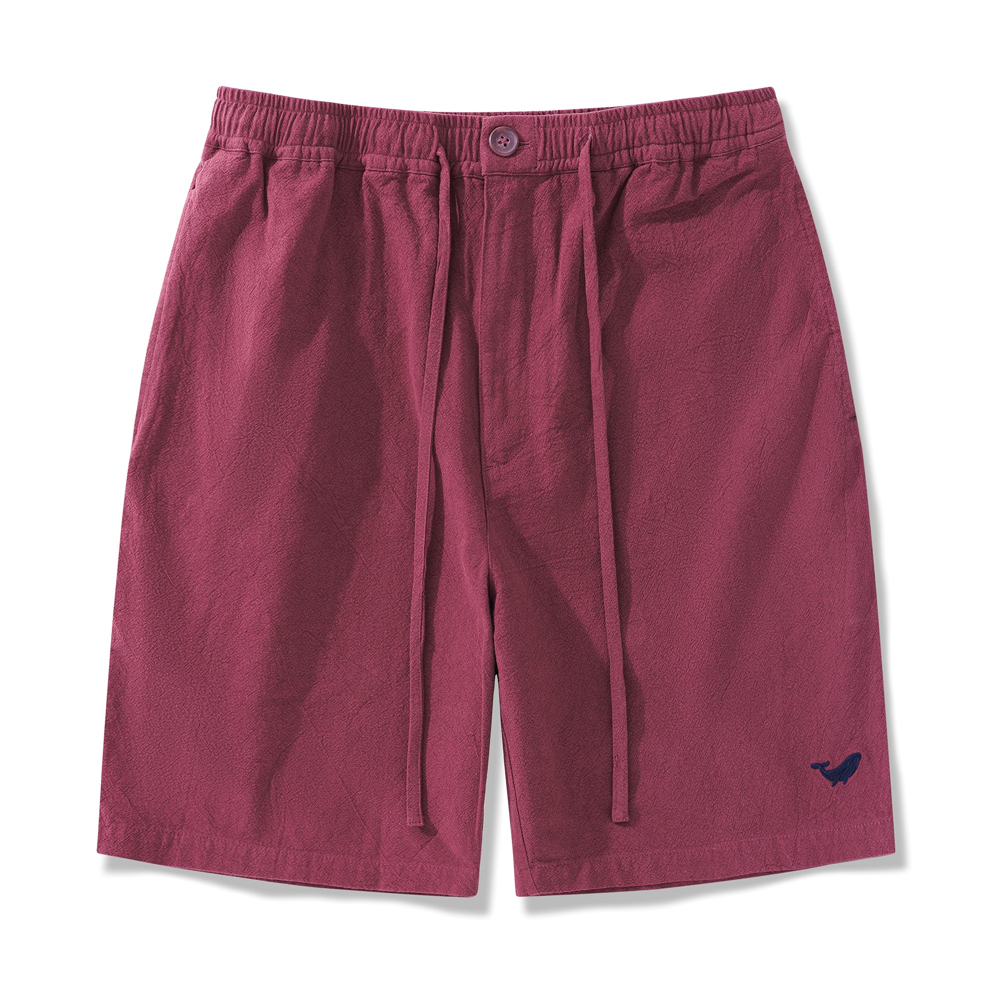 Mens Linen Shorts Mid-Rise Straight Bermuda 8-10 Inch 5-Pocket Shorts - BURGUNDY Version 3.0