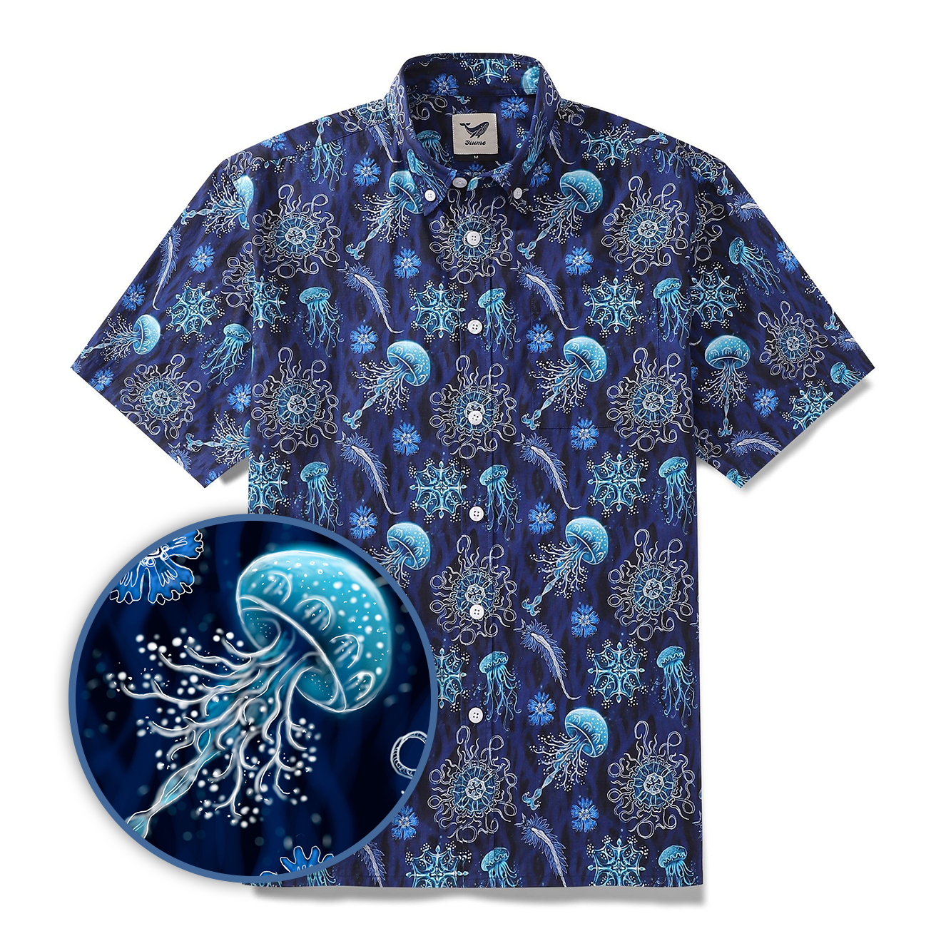 Men's Hawaiian Shirt Luminocean Print Cotton Button-down Short Sleeve Aloha Shirt