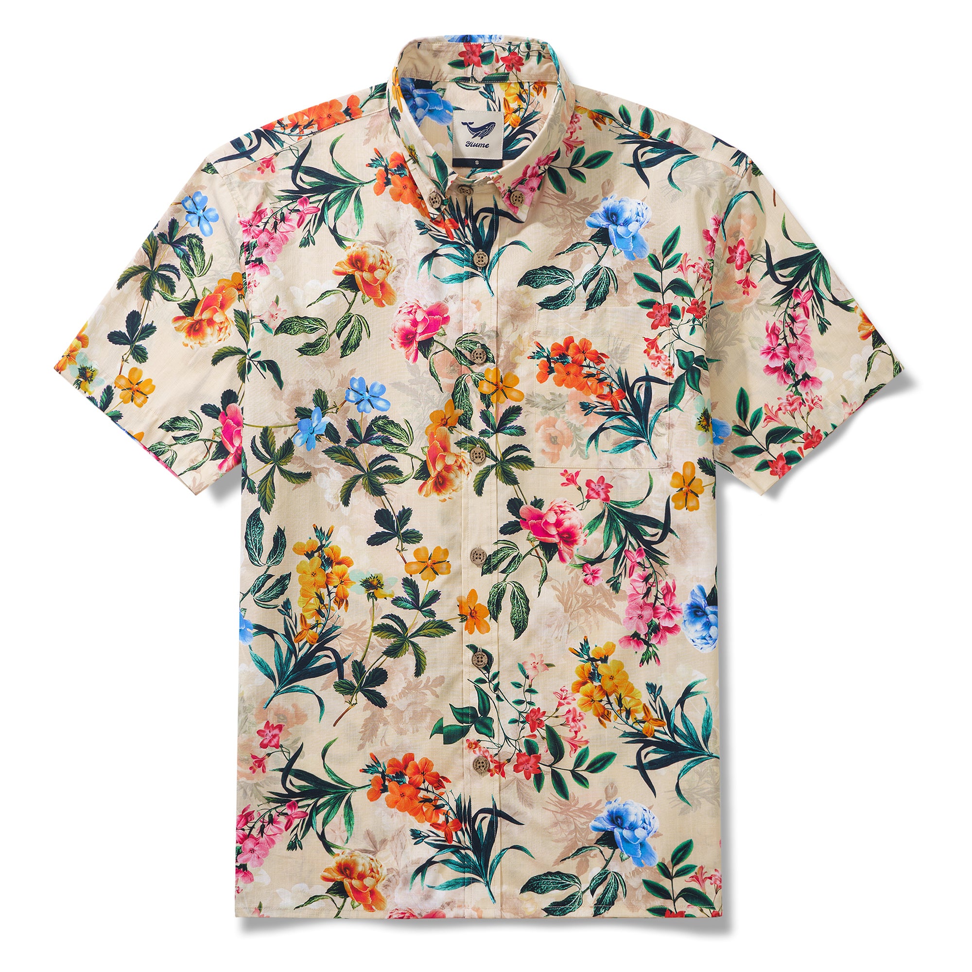 Floral Radiance 100% Cotton Men's Short Sleeve Button-down Shirt Aloha Hawaiian