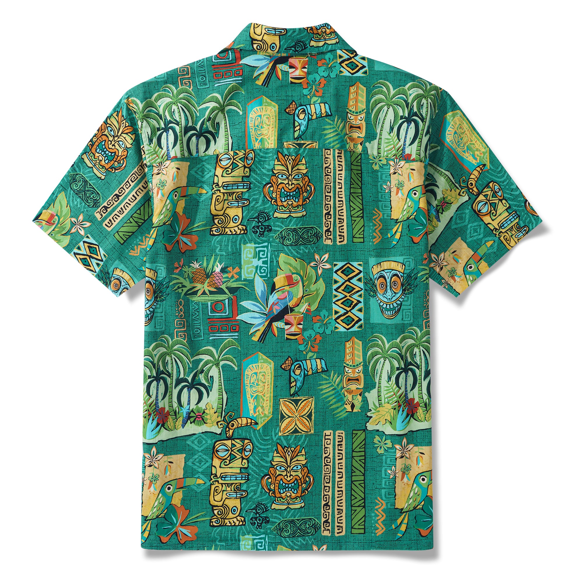 Tiki Luau 100% Cotton Men's Aloha Hawaiian Short Sleeve Camp Collar Shirt