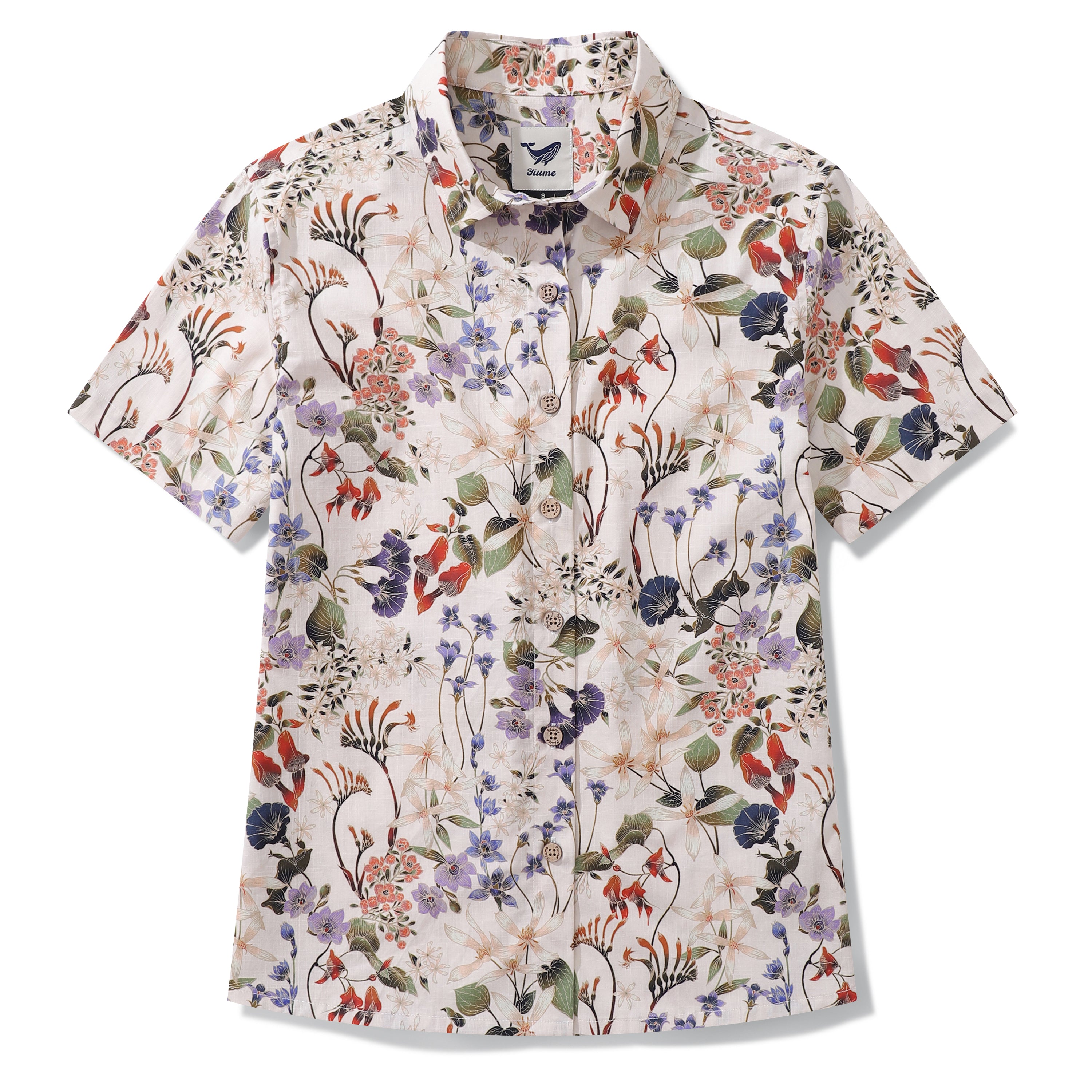 Women's Hawaiian Shirt Wildflowers By Eloise Cotton Button-up Short Sleeve