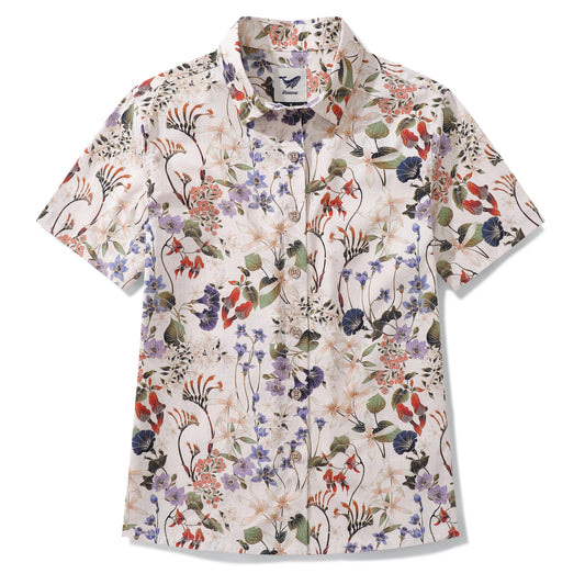 Women's Hawaiian Shirt Wildflowers By Eloise Cotton Button-up Short Sleeve