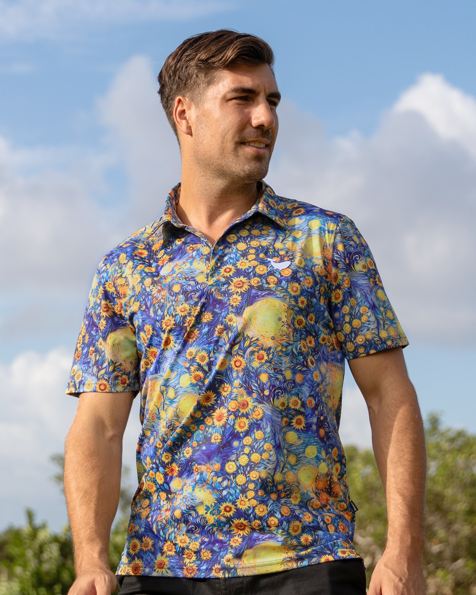 Camisa Polo Hawaiana para Hombre Estampado de Girasoles de Van Gogh Camisa Polo de Manga Corta