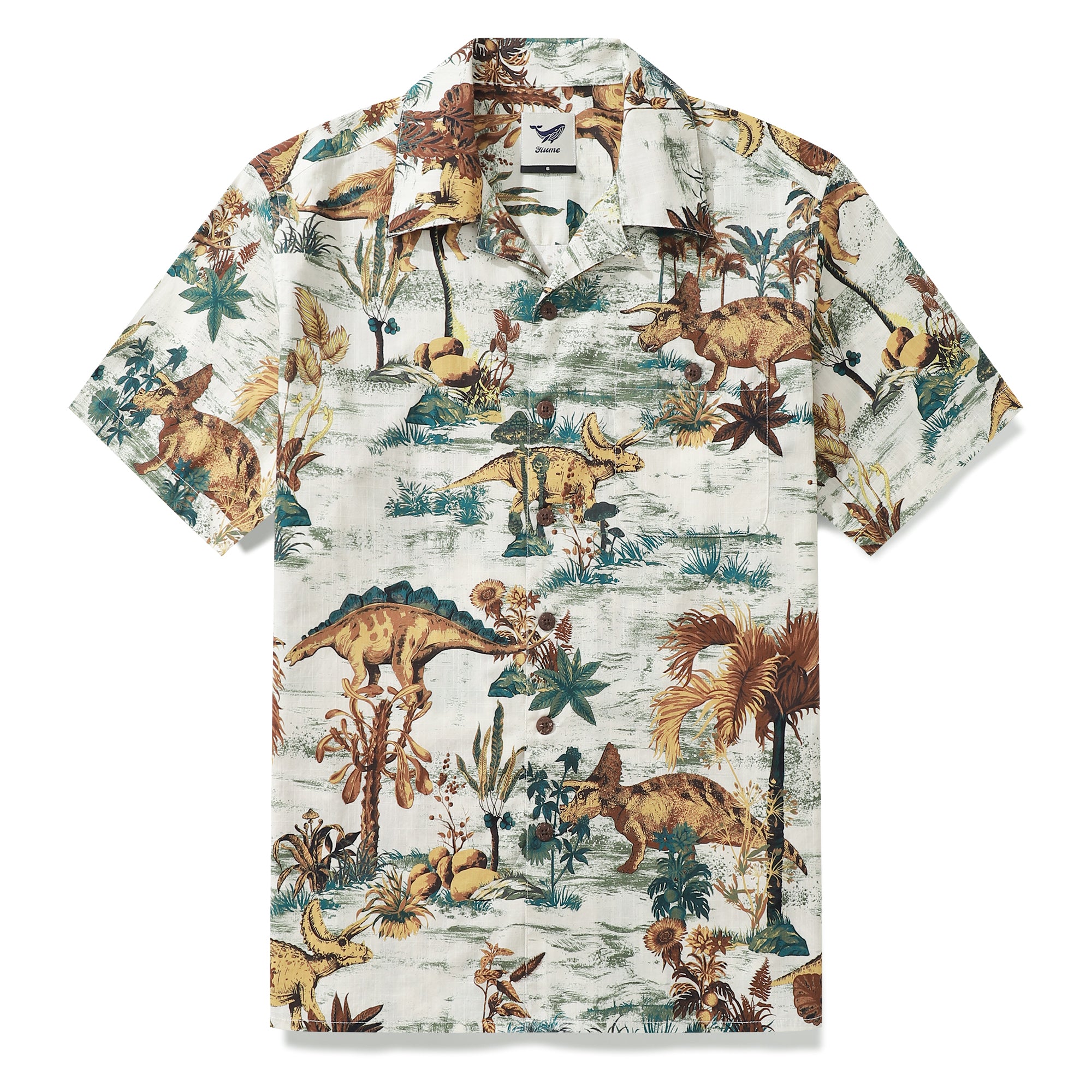 Men's 1950s Vintage Hawaiian Shirt Dinosaur Land Jurassic Dinos Park Camp Shirt