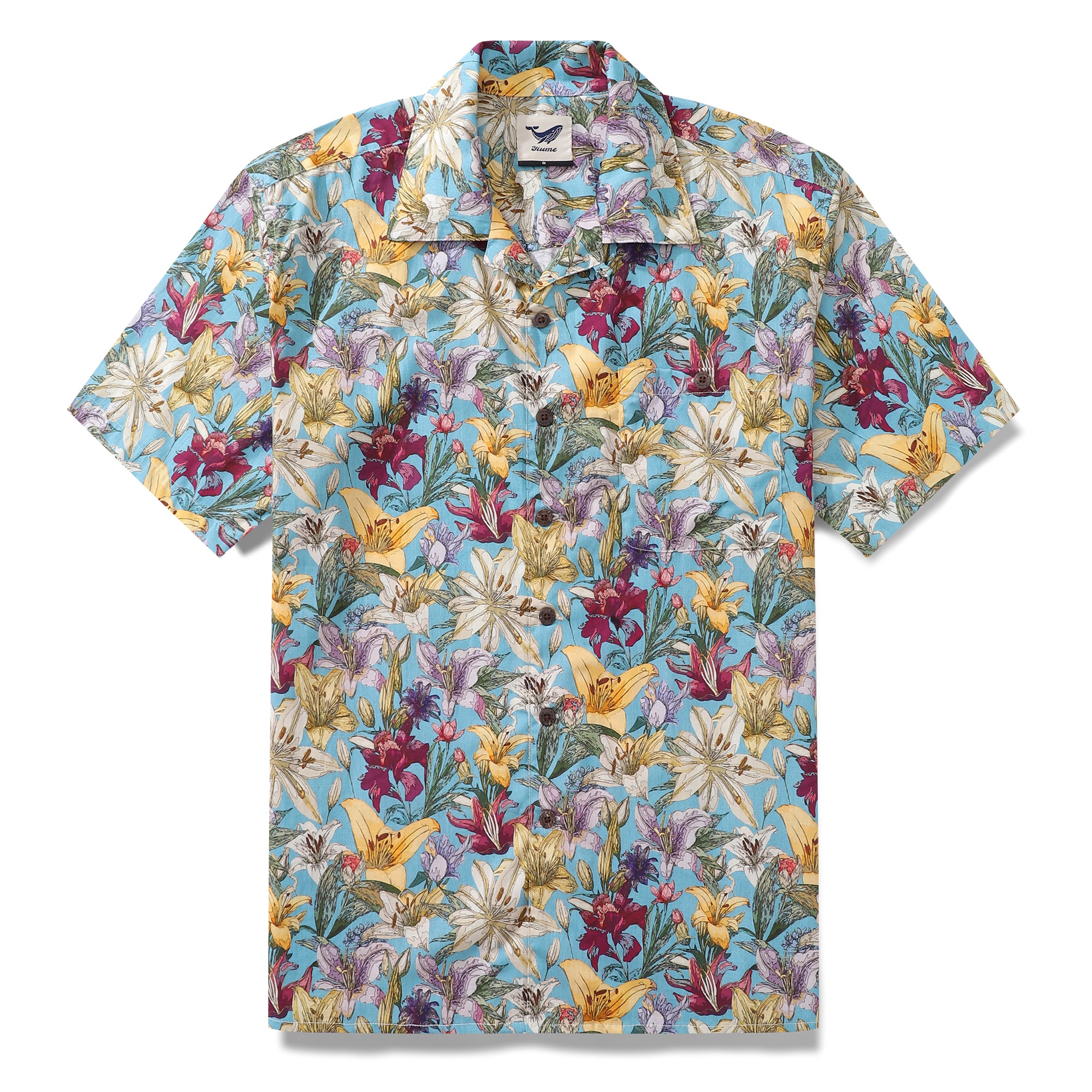 Hawaiian Shirt For Men Retro Blooms Print Shirt Camp Collar 100% Cotton