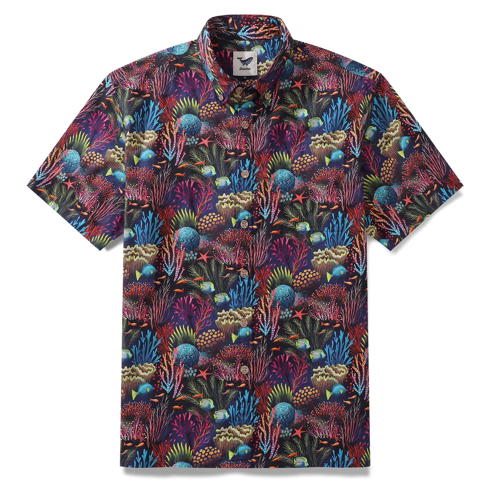 Mens Hawaiian Shirt Magical World Coral Reef Short Sleeve Cotton Beach Shirts For Men