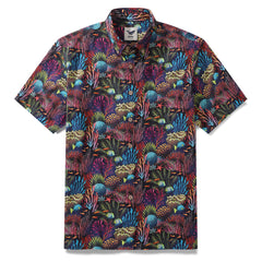 Mens Hawaiian Shirt Short Sleeve Fish Shirt Coral Reef Cotton Beach Shirt