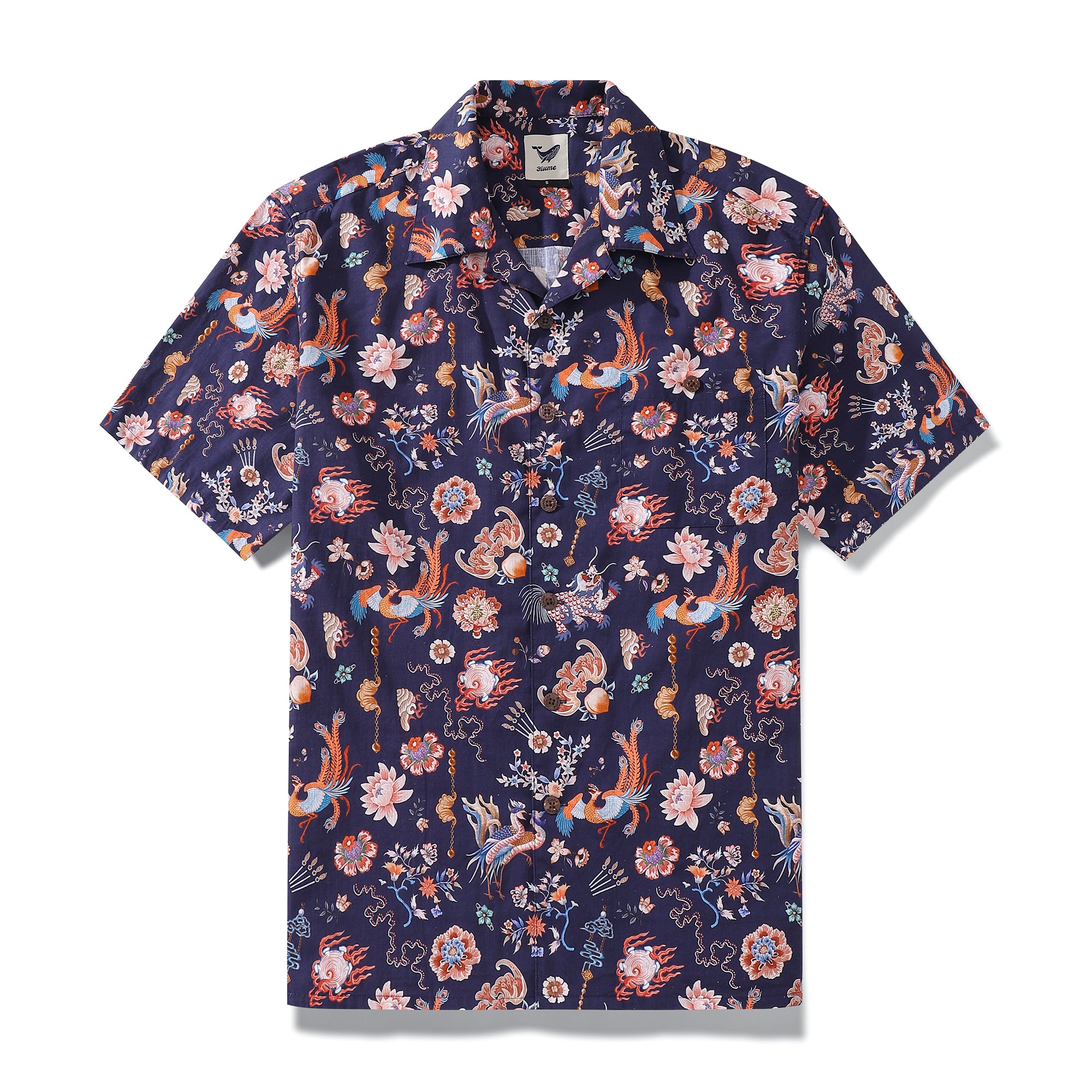 Camisa hawaiana para hombre Camisa Aloha de manga corta con botones de algodón con estampado de elementos chinos