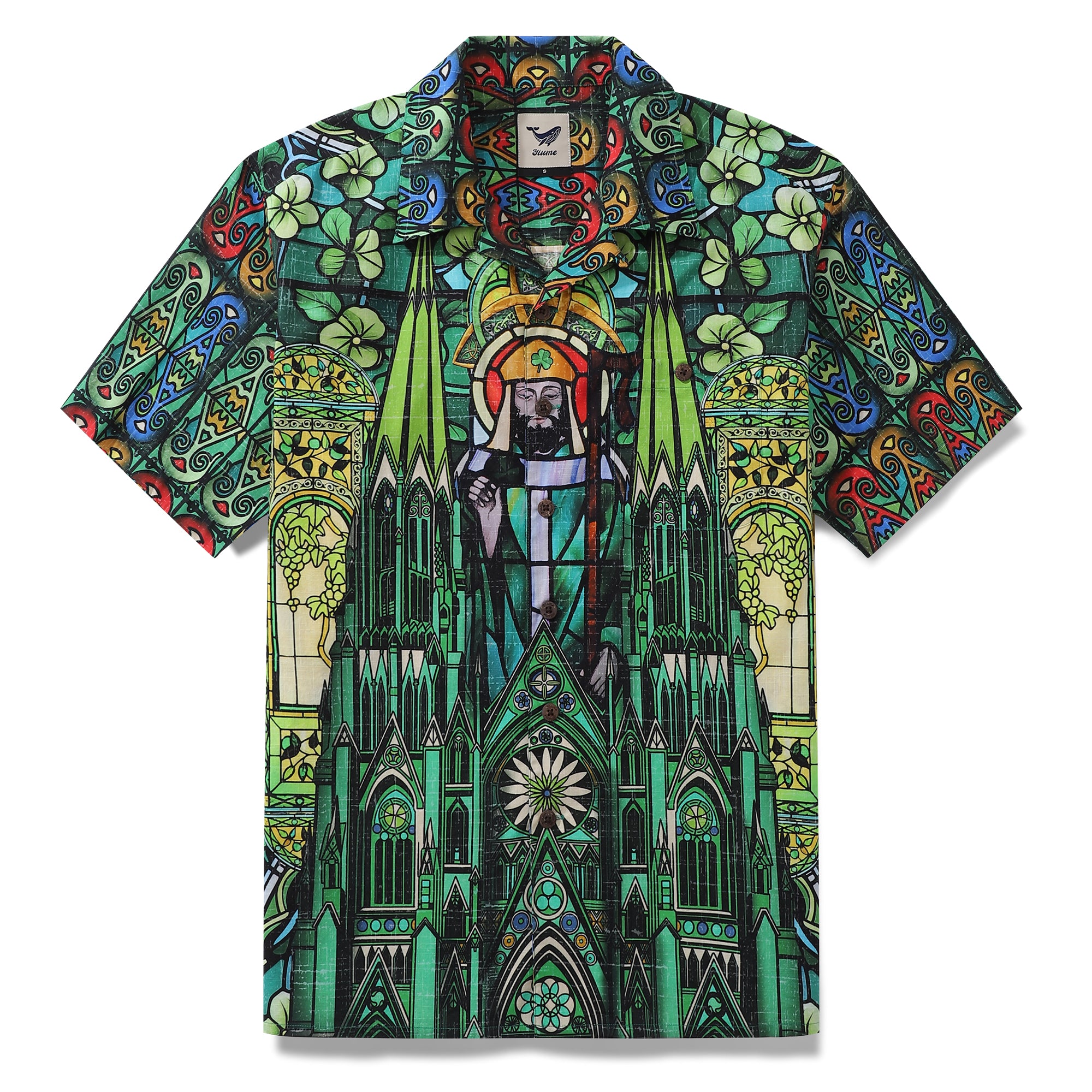 ST. Patrick's Day 1950er-Jahre-Vintage-Hawaiihemd für Herren, St. Patrick's Church-Hemd, Camp-Kragen, 100 % Baumwolle