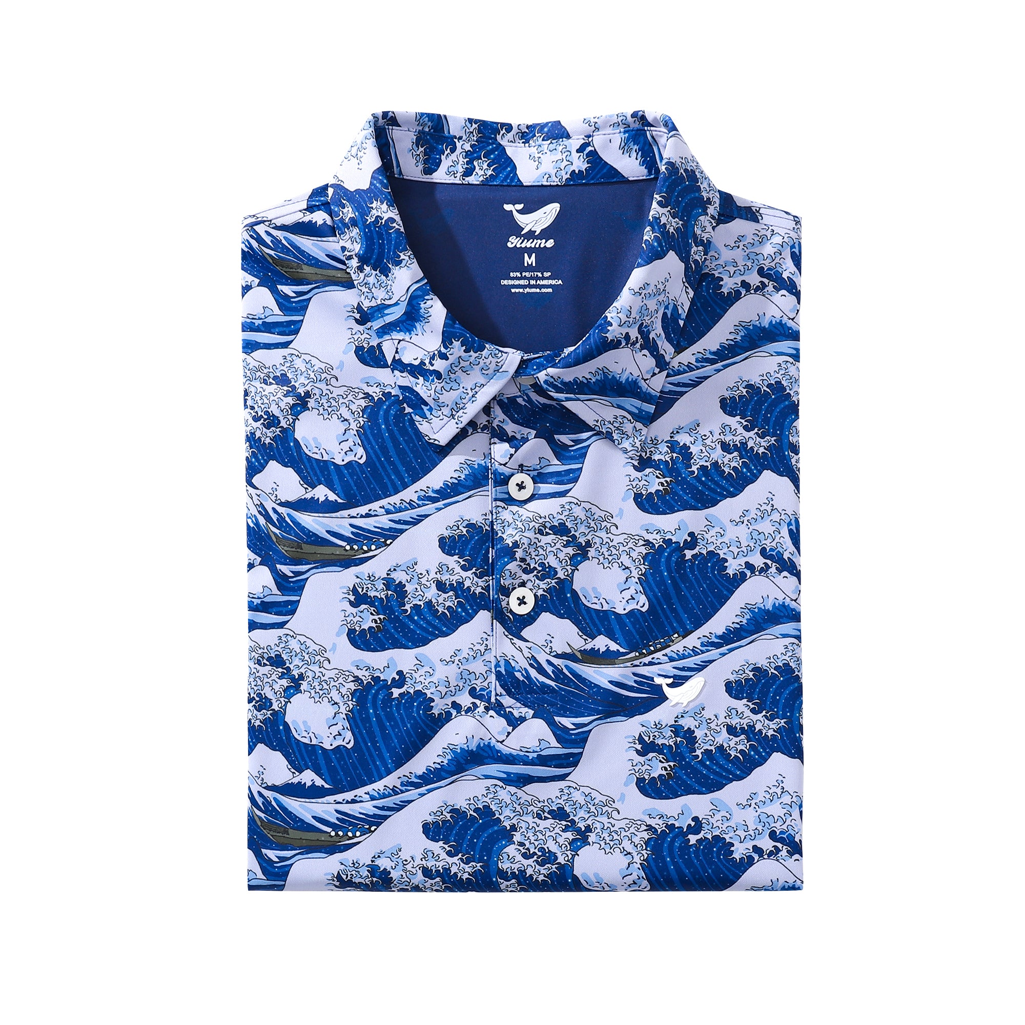 Men's Hawaiian Polo Shirt Ocean Waves Japanese Ukiyo-e Short Sleeve Golf Shirt