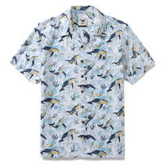 Yiume Camicia hawaiana da uomo Camicia Pesci Colletto da campeggio Tencel™