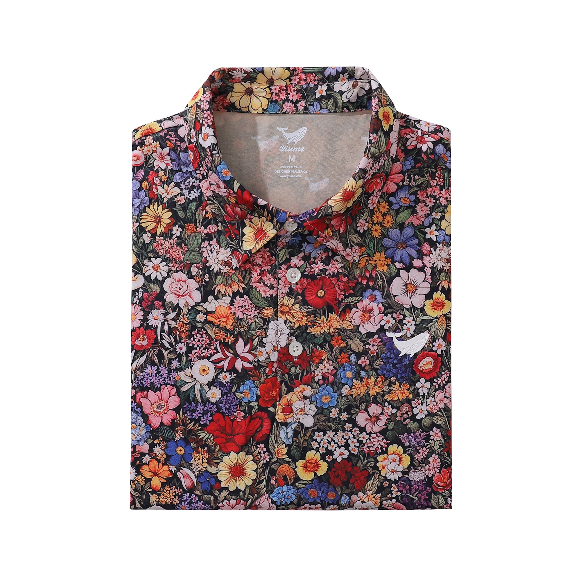 Men's Hawaiian Polo Shirt Among the Flowers Print Short Sleeve Golf Shirt