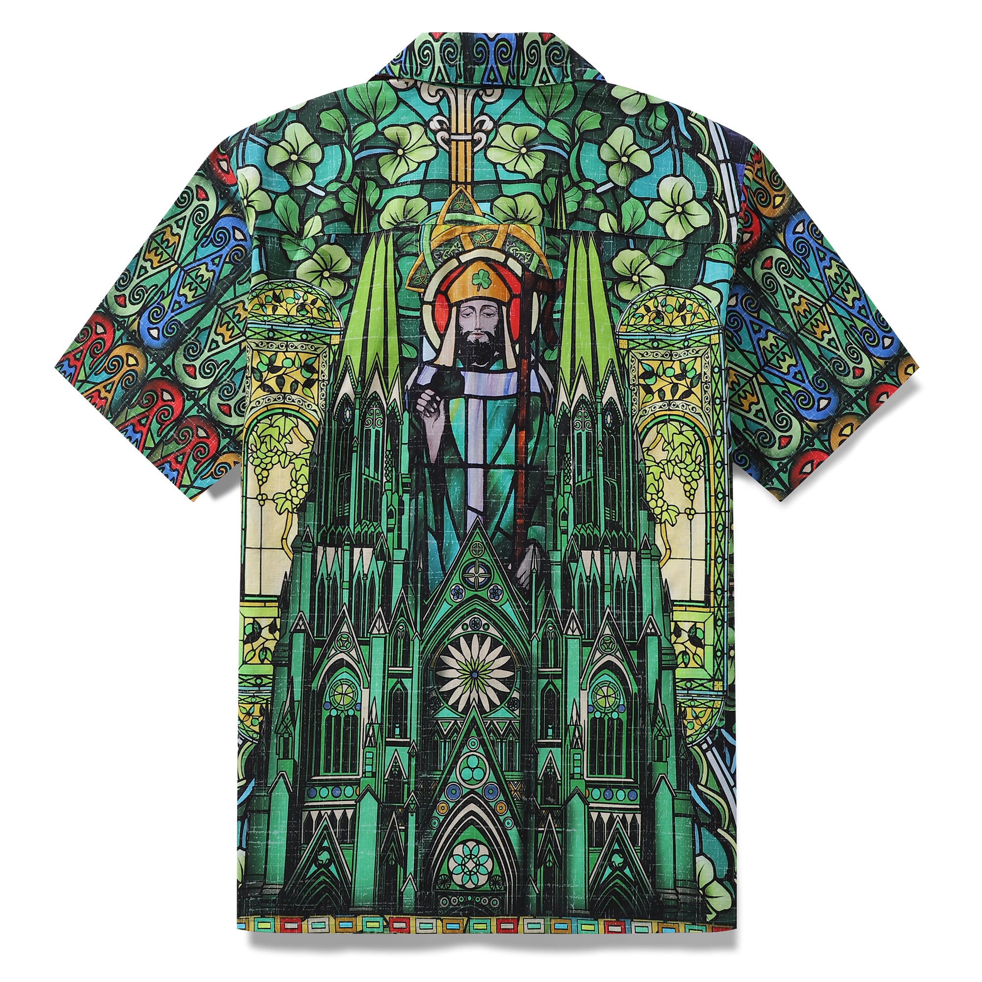 アロハシャツ 男性用 聖パトリック教会シャツ キャンプカラー 綿100%