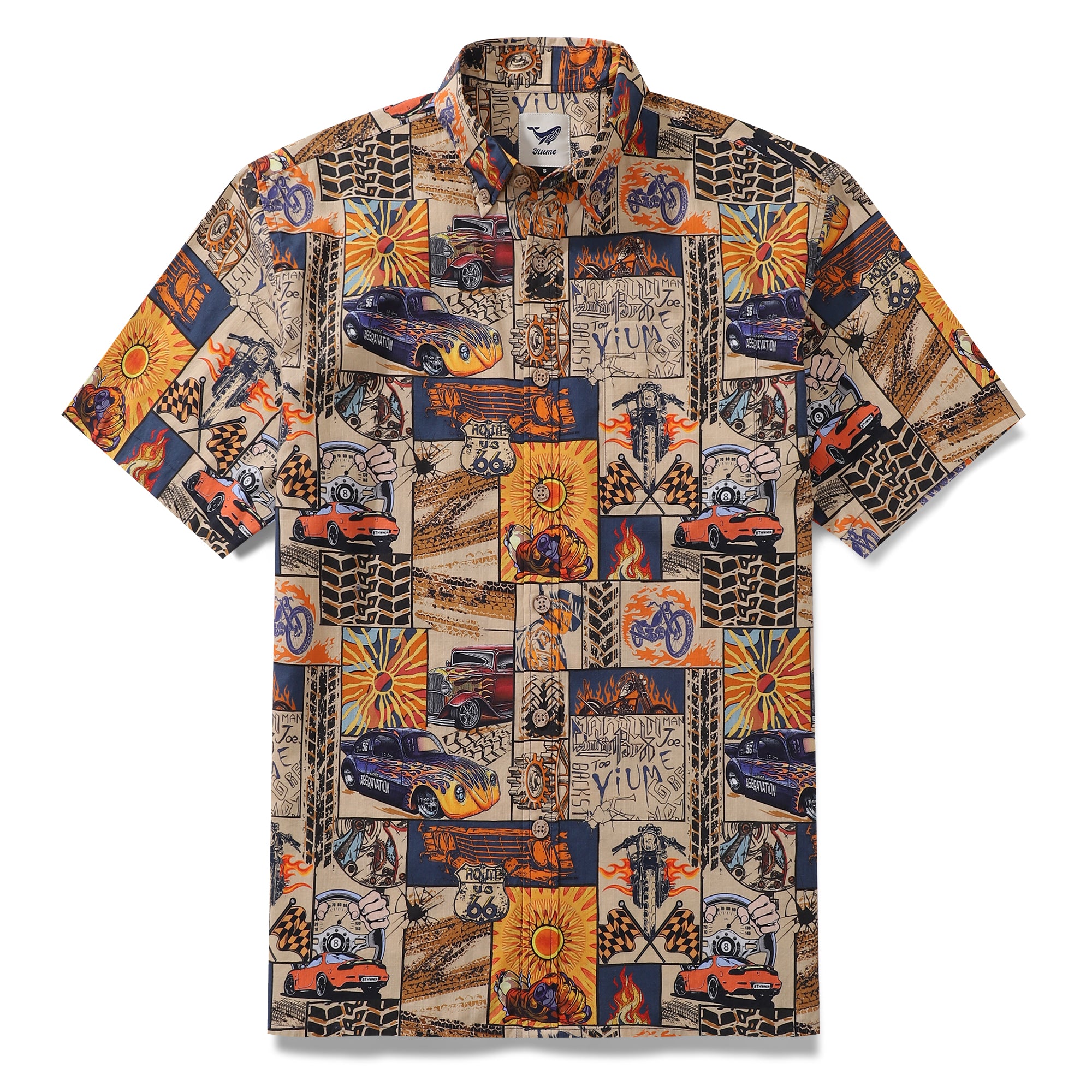 Men's Hawaiian Shirt Fire and Racing Cotton Button-down Short Sleeve Aloha Shirt