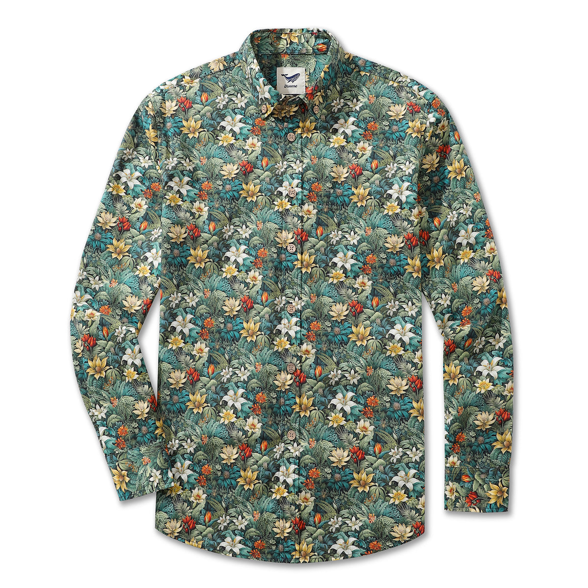 Men's Hawaiian Shirt Jungle Adventure Print Cotton Button-down Long Sl ...