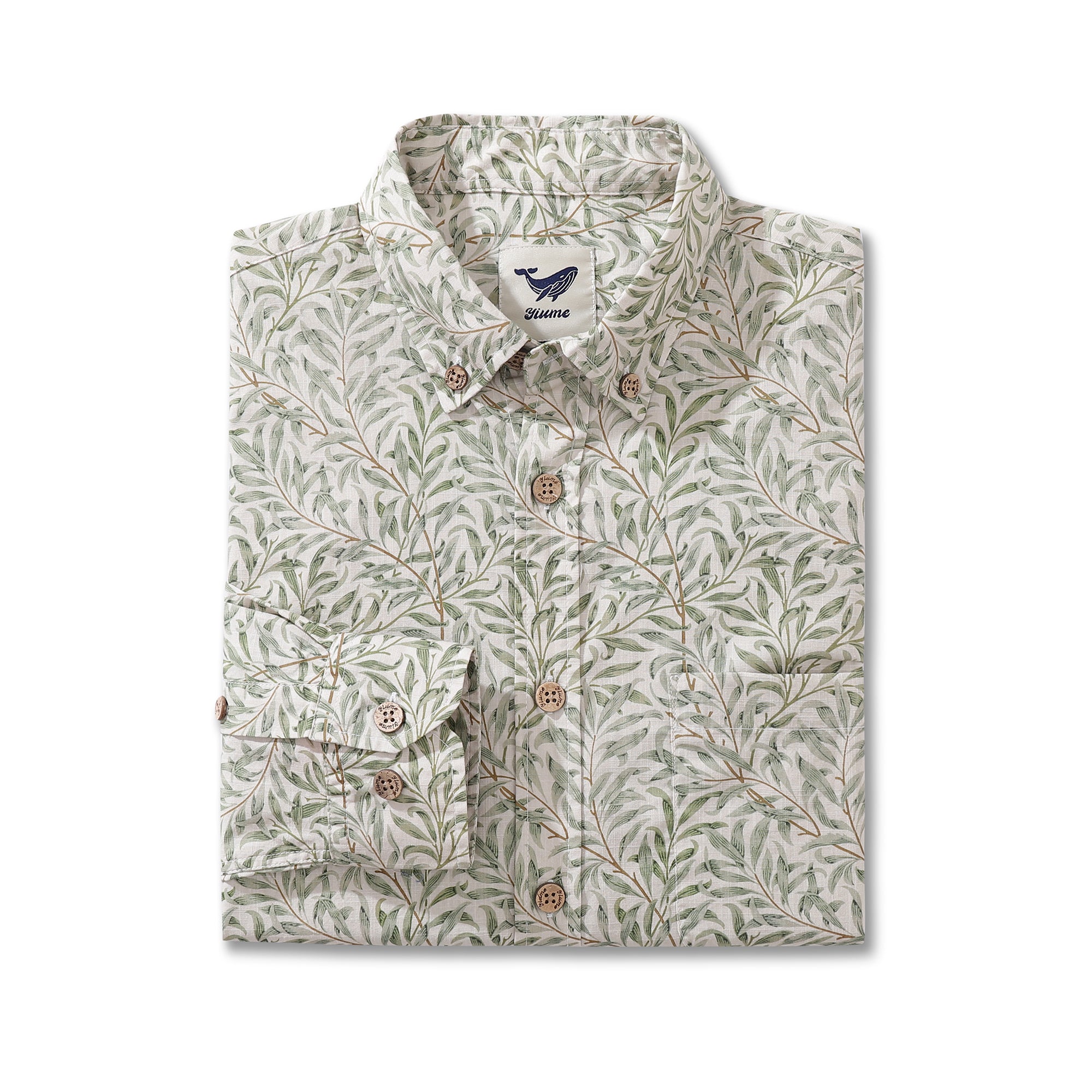 Herren-Hawaiihemd Willow Cotton Button-down-Langarm-Aloha-Hemd