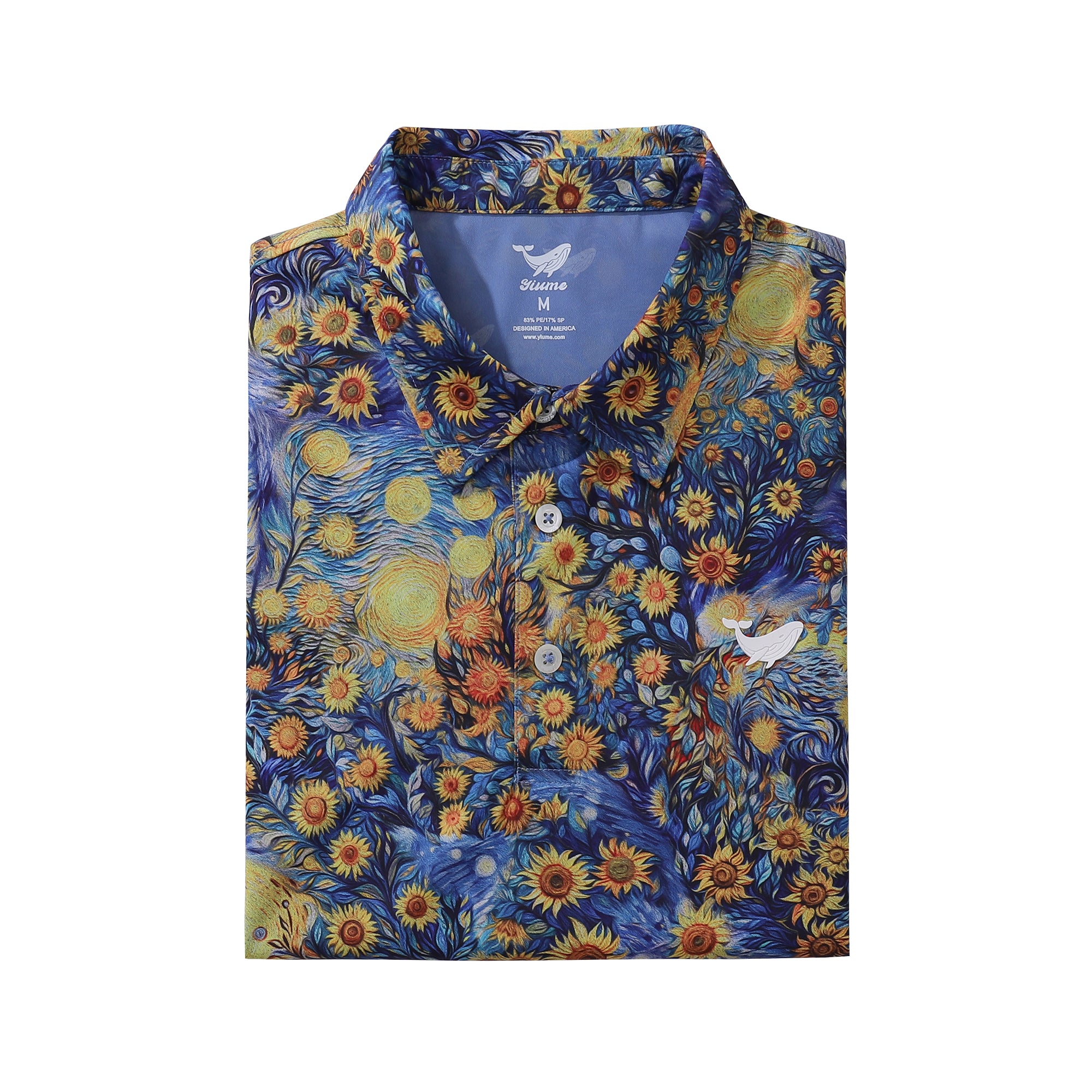 Men's Hawaiian Polo Shirt Van Gogh Sunflower Print Short Sleeve Polo Shirt