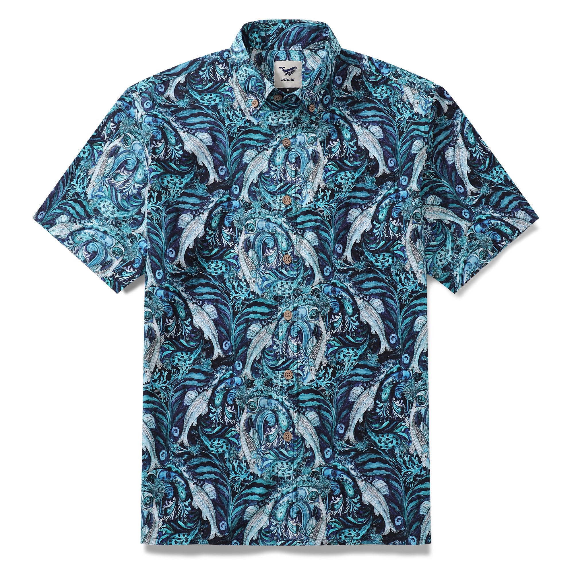 Camisa hawaiana para hombre Marine Habitats By Alice Camisa Aloha de manga corta con botones de algodón marrón