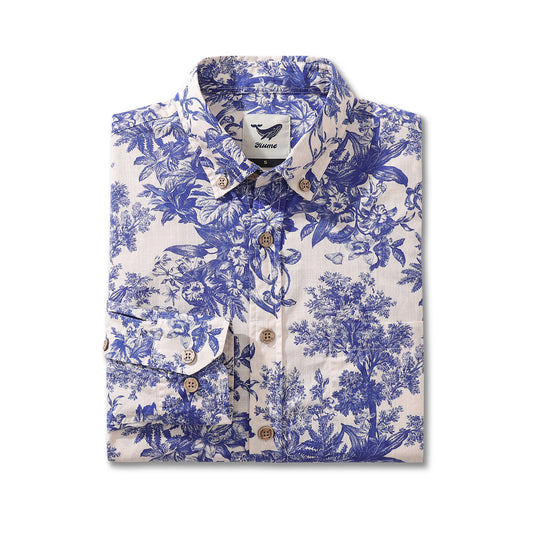 Camicia hawaiana da uomo Camicia Aloha a maniche lunghe in cotone con stampa di paesaggi rurali