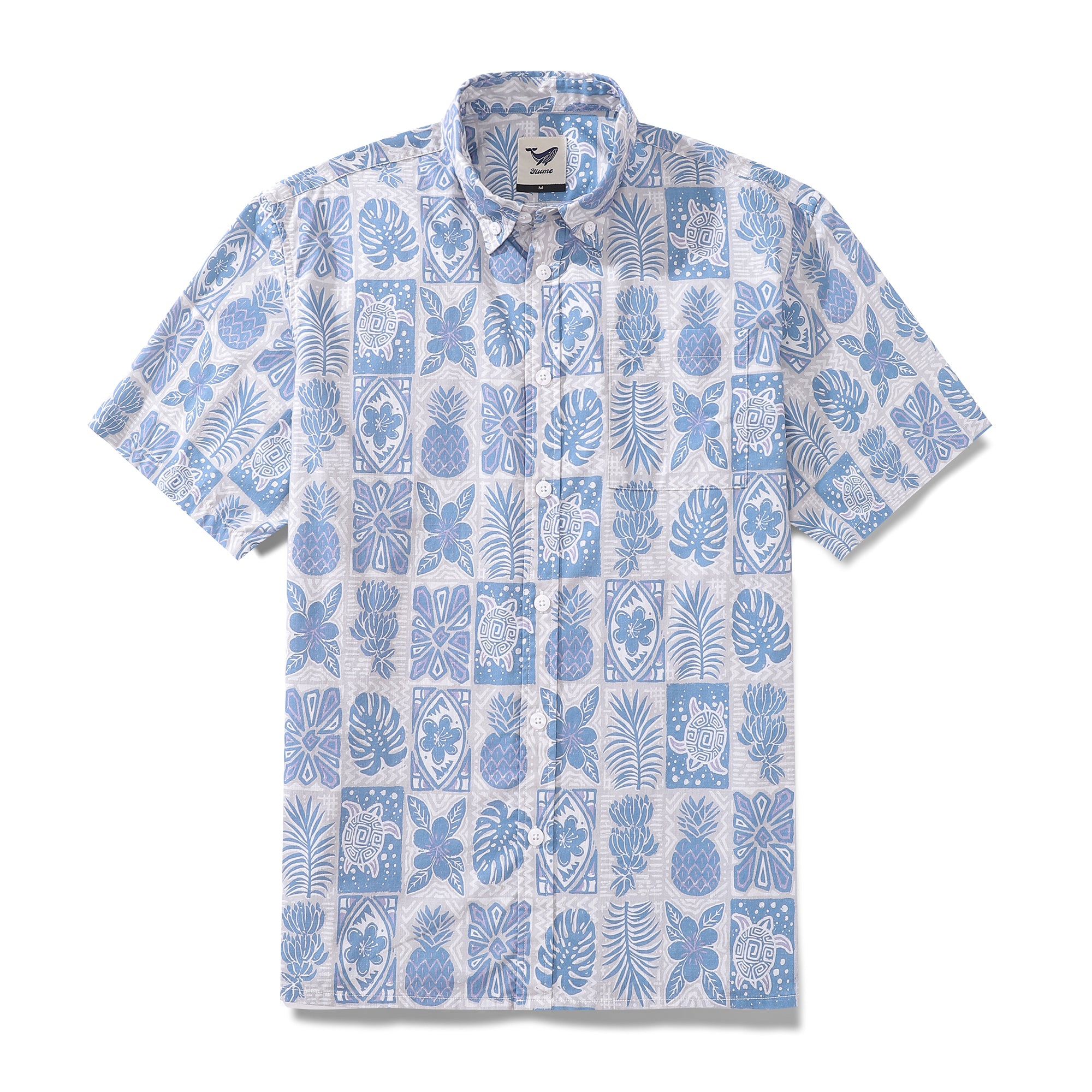 Men's Hawaiian Shirt Plant Totem Print Cotton Button-down Short Sleeve ...
