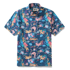 Funny Hawaiian Shirt For Men Dive Print Cotton Button-down Short Sleeve Cat Aloha Shirt