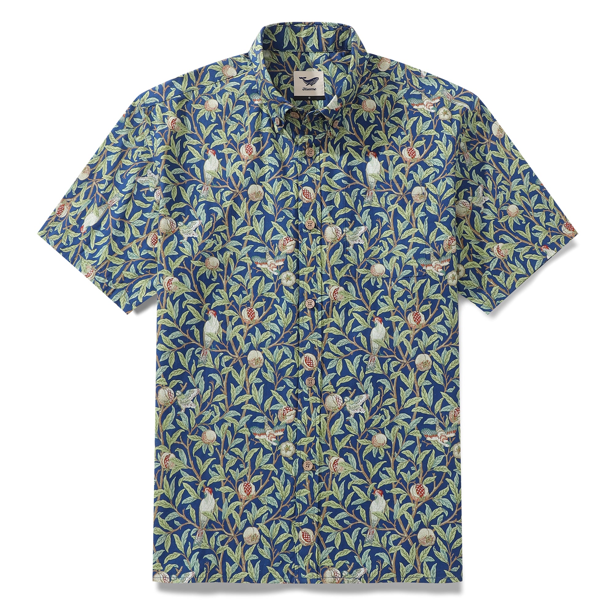 Men's Hawaiian Shirt Birds and Pomegranates Print Cotton Button-down S ...