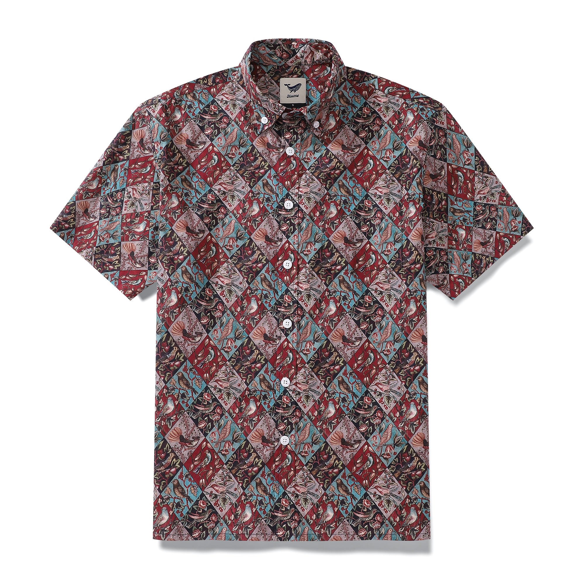 Chemise hawaïenne pour hommes Symphonie d'oiseaux imprimé coton boutonné à manches courtes Aloha chemise