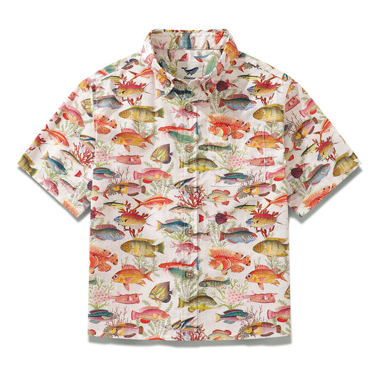 Children's Hawaiian Shirt Sea Ocean Fish Print Cotton Button-down Short Sleeve