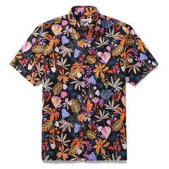 Camisa hawaiana para hombre Gardenia de Rachel Parker Camisa Aloha de manga corta con botones de algodón