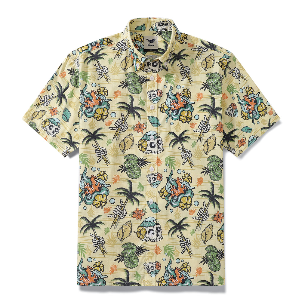 Men's Hawaiian Shirt Tropical Men's Skull Shirt 1990s Vintage Button-d ...