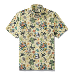 Camicia hawaiana da uomo Tropical Wilderness Skull Camicia Aloha a maniche corte vintage abbottonata degli anni '90