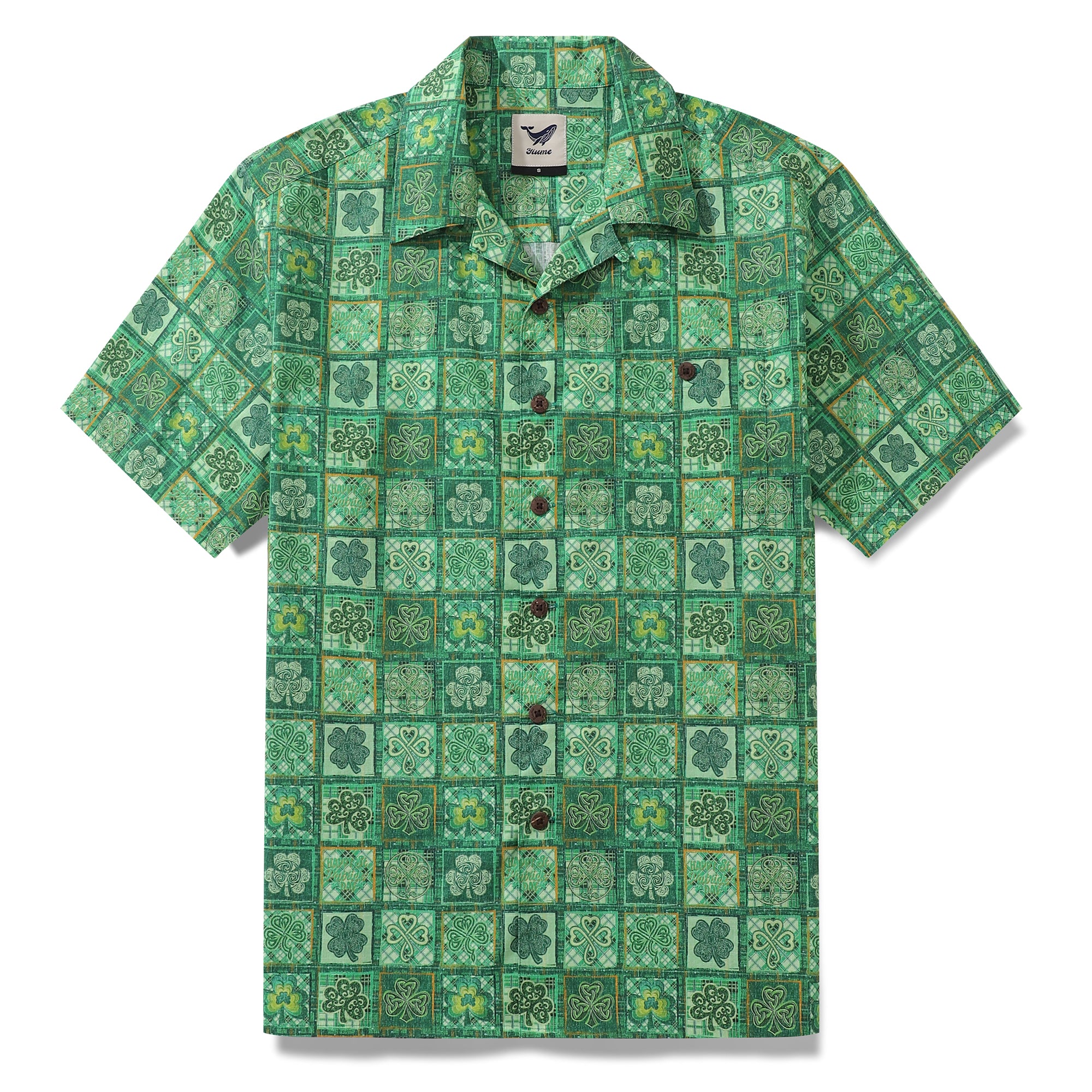 CALLE. Camisa hawaiana del día de San Patricio para hombre, camisa Lucky Grid, cuello de campamento, 100% algodón