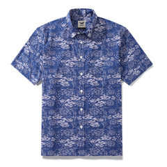 Chemise hawaïenne pour hommes Shoal Layered Print par Katie O'Shea Design Chemise Aloha en coton boutonnée à manches courtes