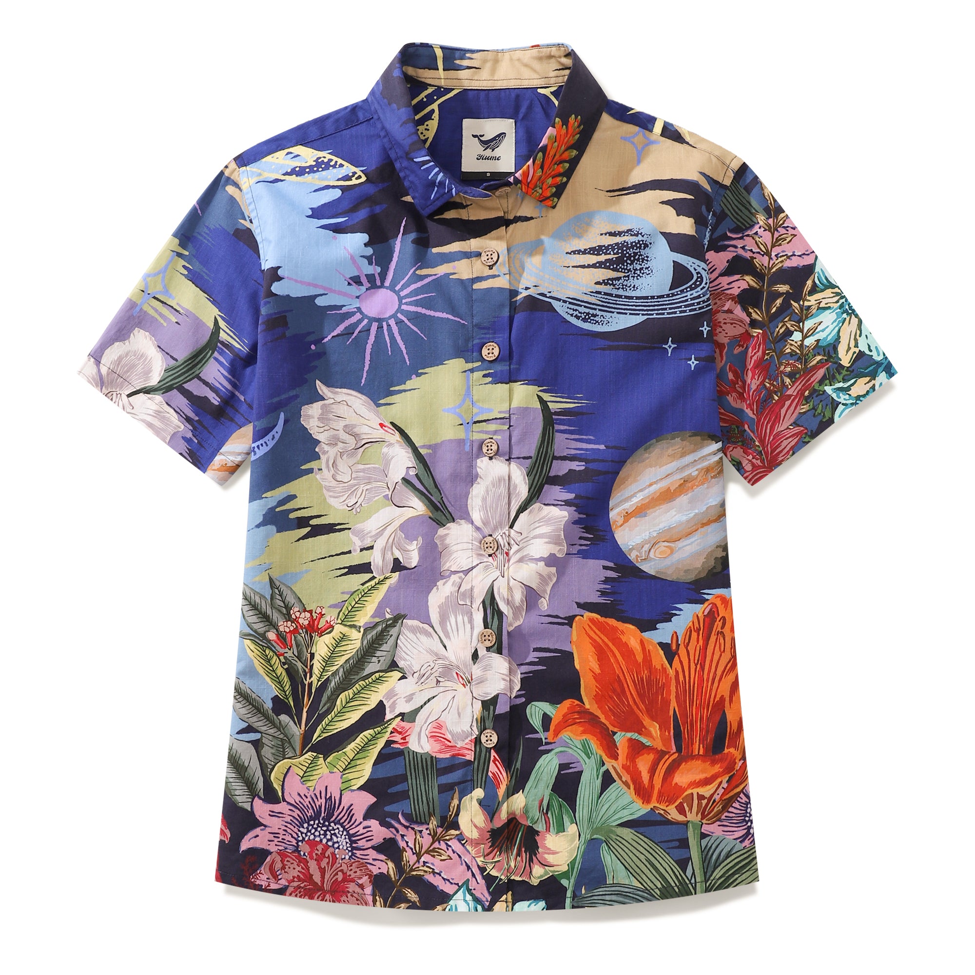 Women's Hawaiian Shirt Garden Under the Moonlight Print Cotton Button ...