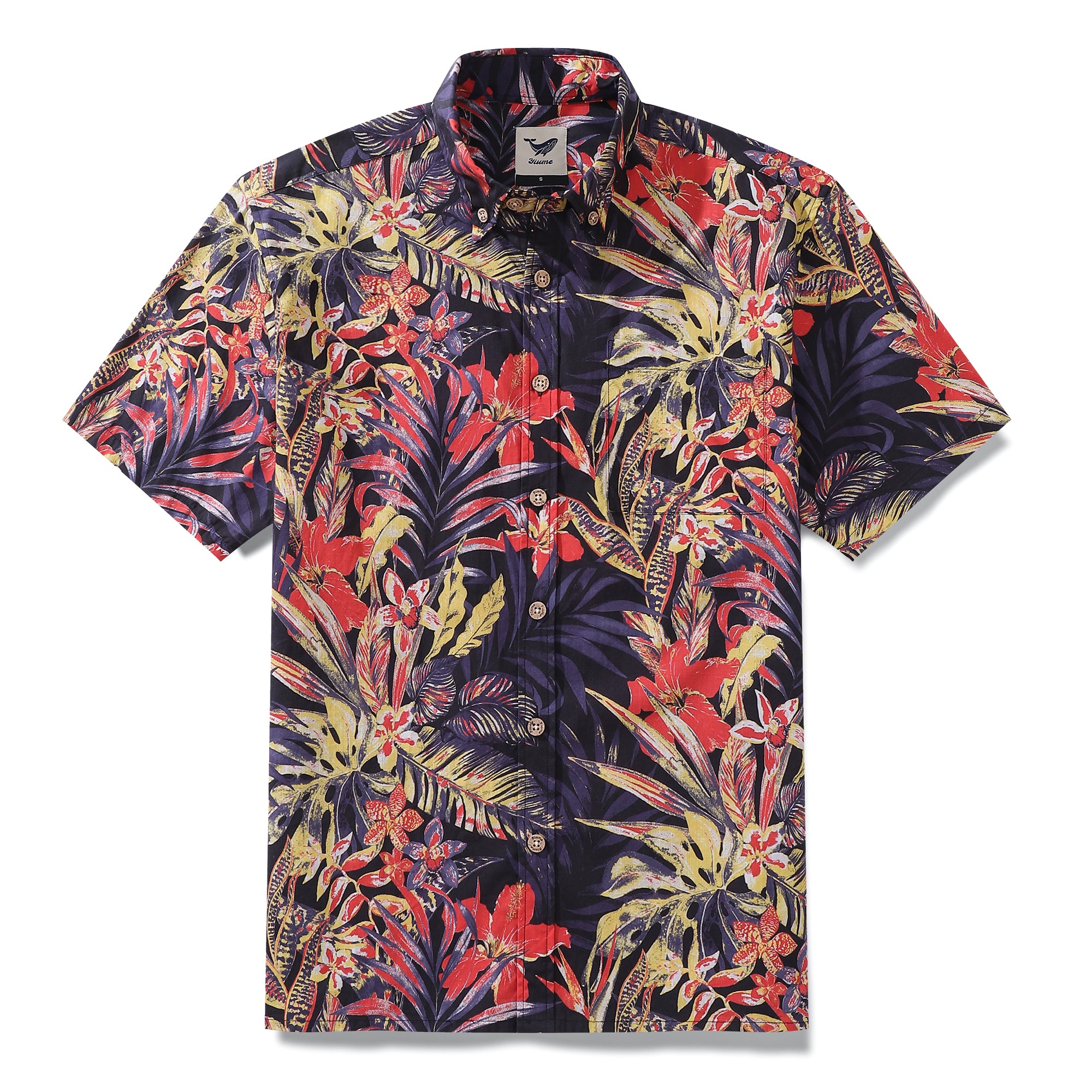 Men's Hawaiian Shirt Summer Night Print Cotton Button-down Short Sleev ...