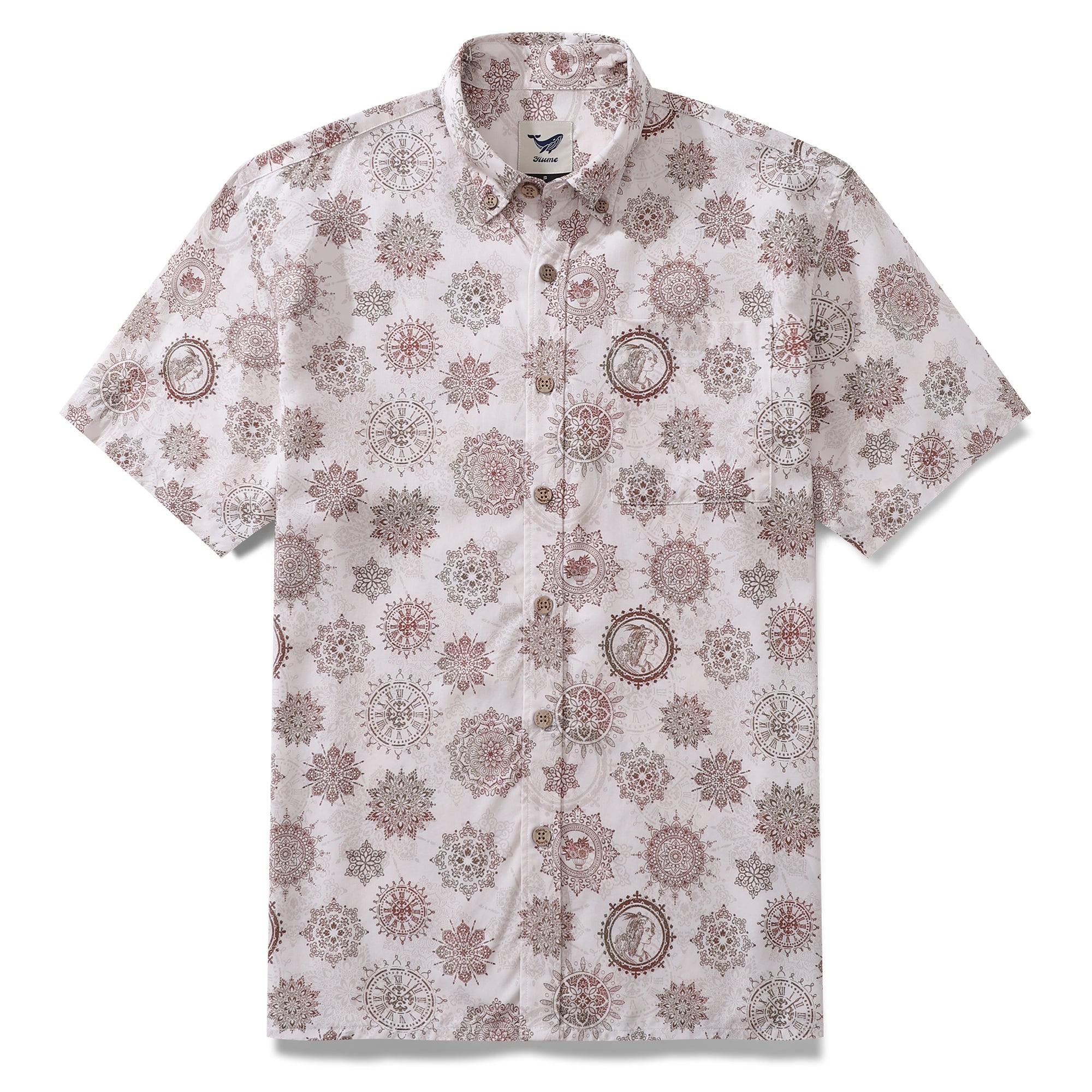 Herren-Hawaiihemd mit Jungfrau-Print, Tencel™-Button-Down-Kurzarm-Aloha-Hemd